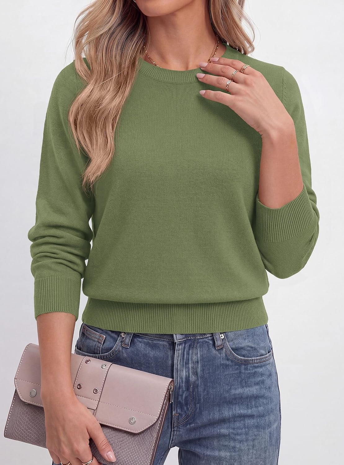 image:imagePRETTYGARDEN Womens Long Sleeve Crew Neck Cropped SweatersGreen