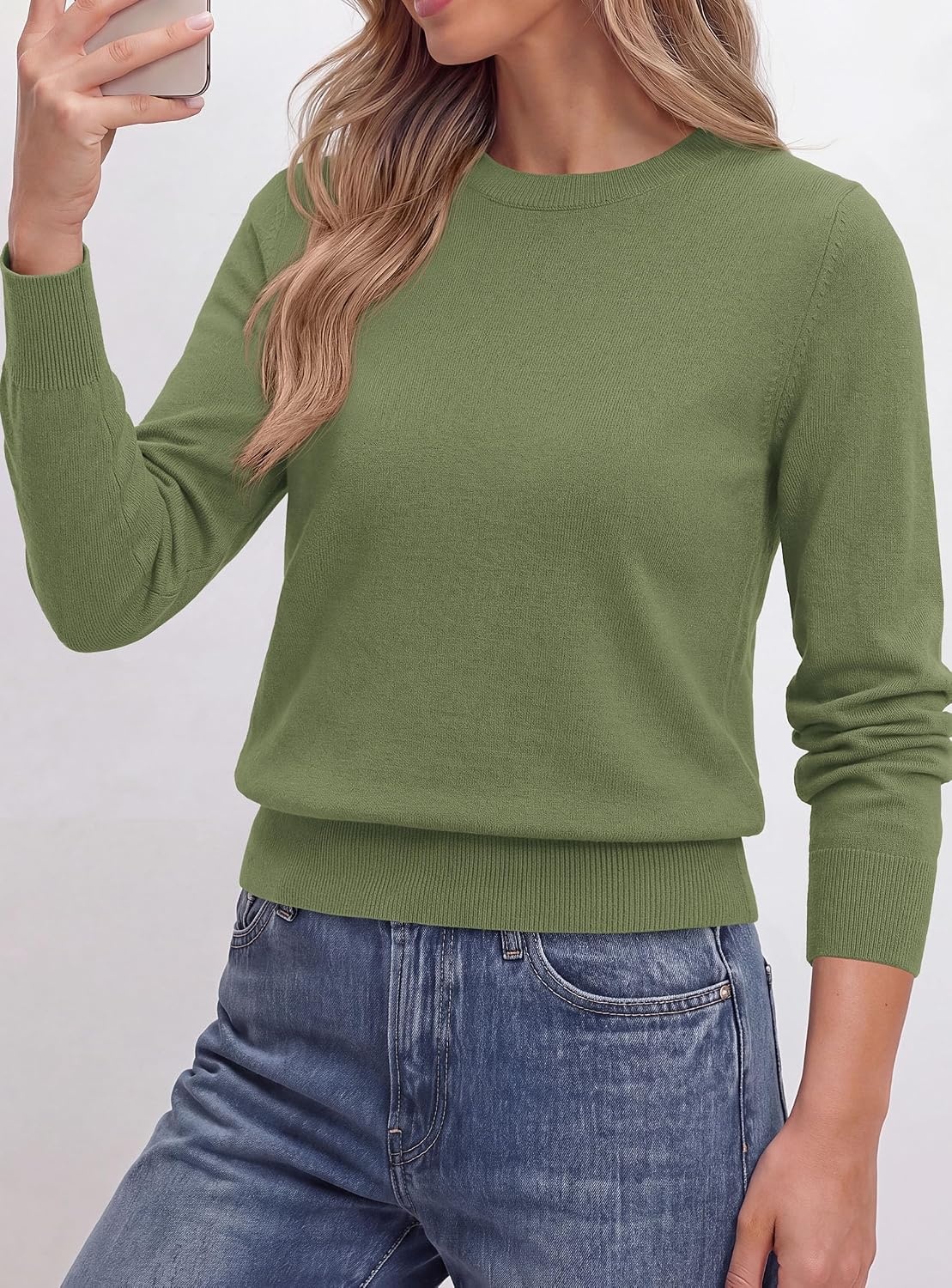 image:imagePRETTYGARDEN Womens Long Sleeve Crew Neck Cropped SweatersGreen
