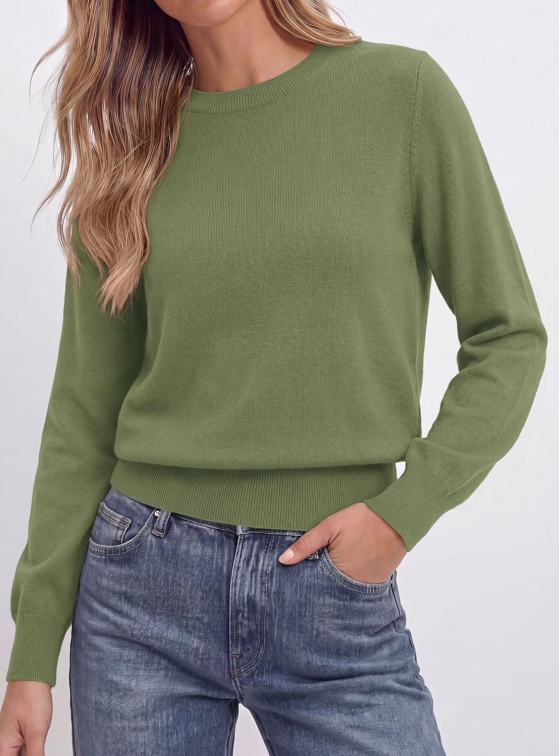 image:imagePRETTYGARDEN Womens Long Sleeve Crew Neck Cropped SweatersGreen