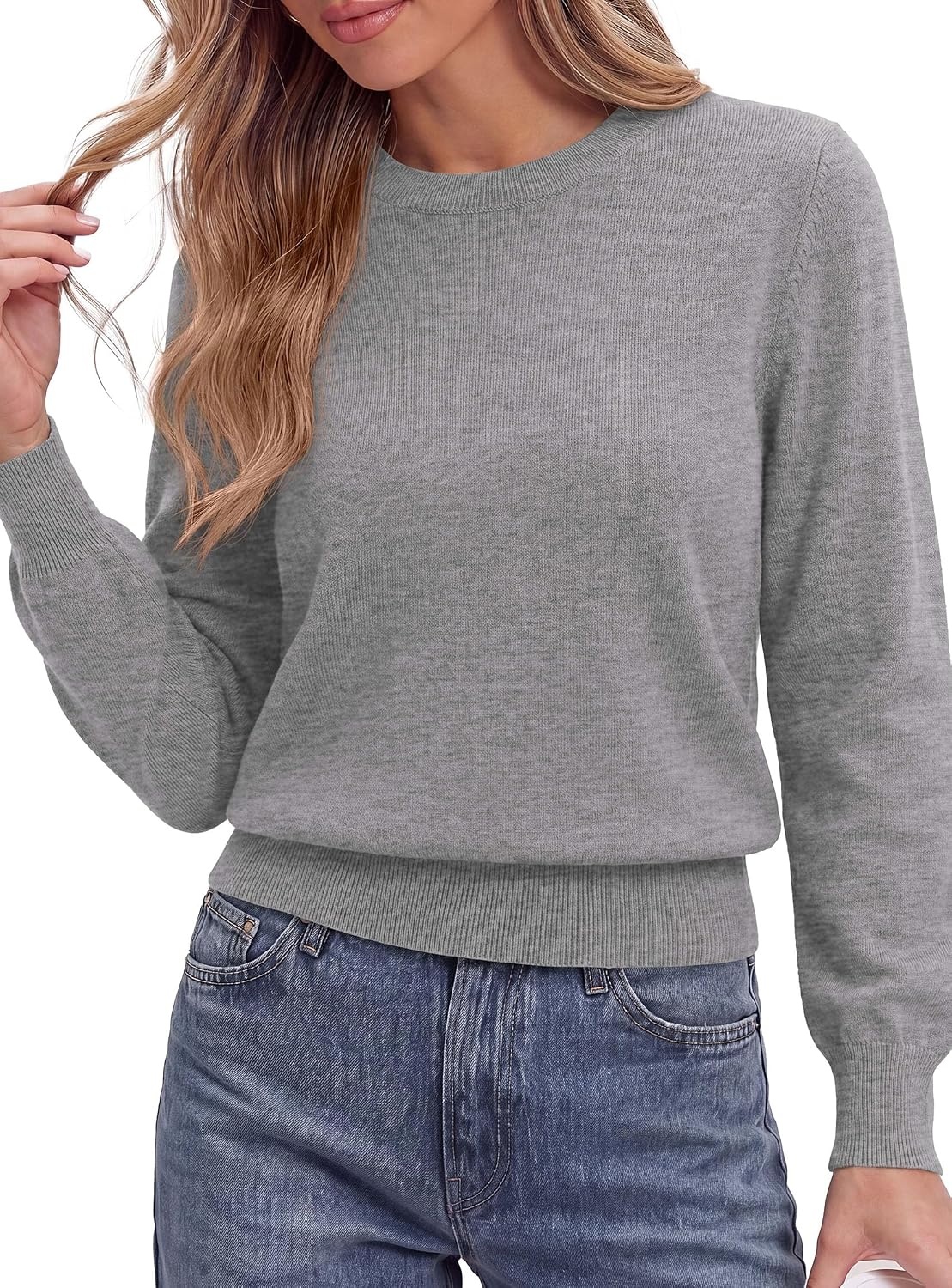 image:imagePRETTYGARDEN Womens Long Sleeve Crew Neck Cropped SweatersGrey
