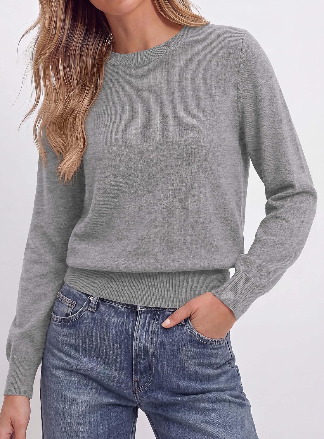 image:imagePRETTYGARDEN Womens Long Sleeve Crew Neck Cropped SweatersGrey