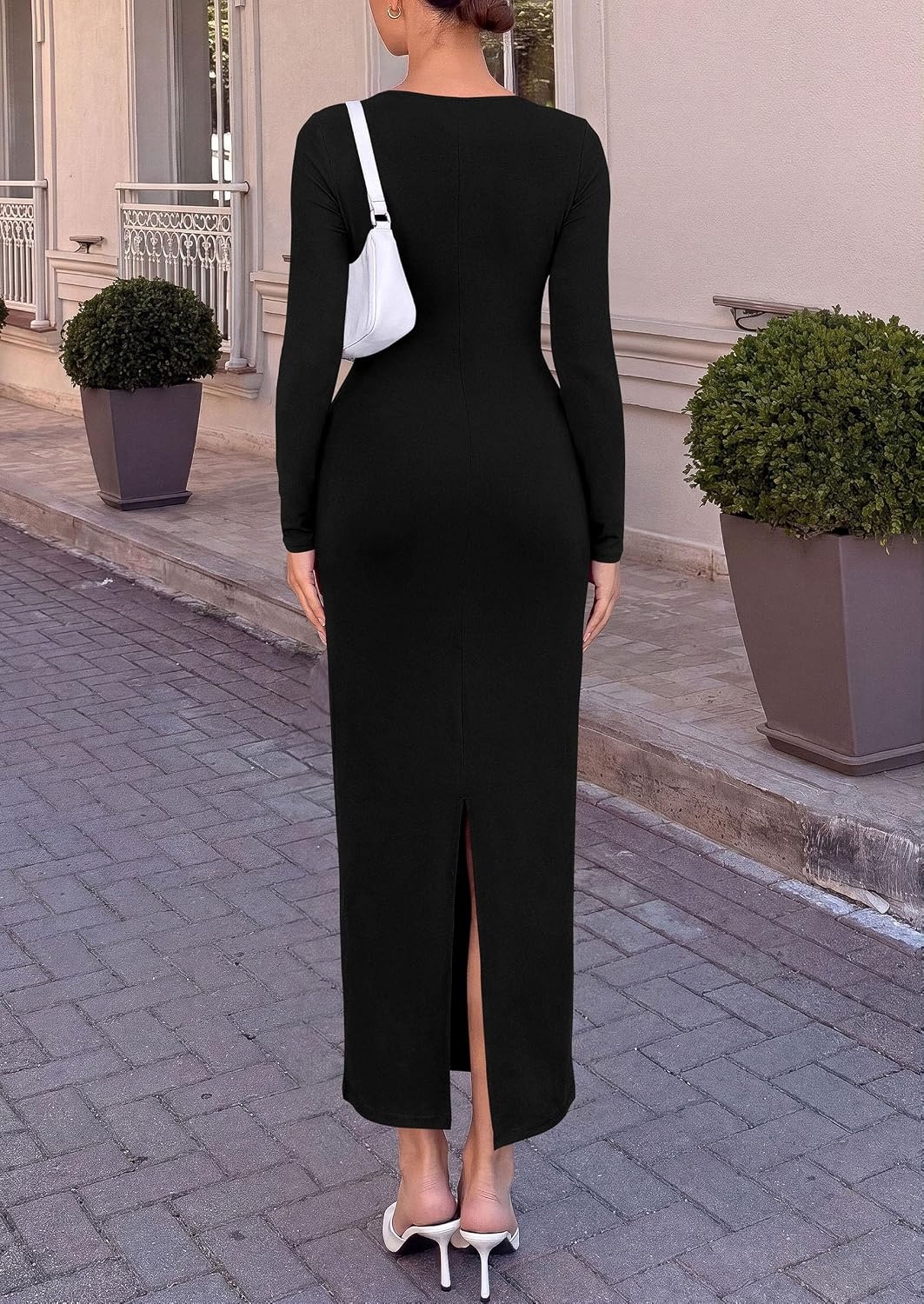 image:imagePRETTYGARDEN Womens Long Sleeve Ruched Bodycon Maxi DressBlack