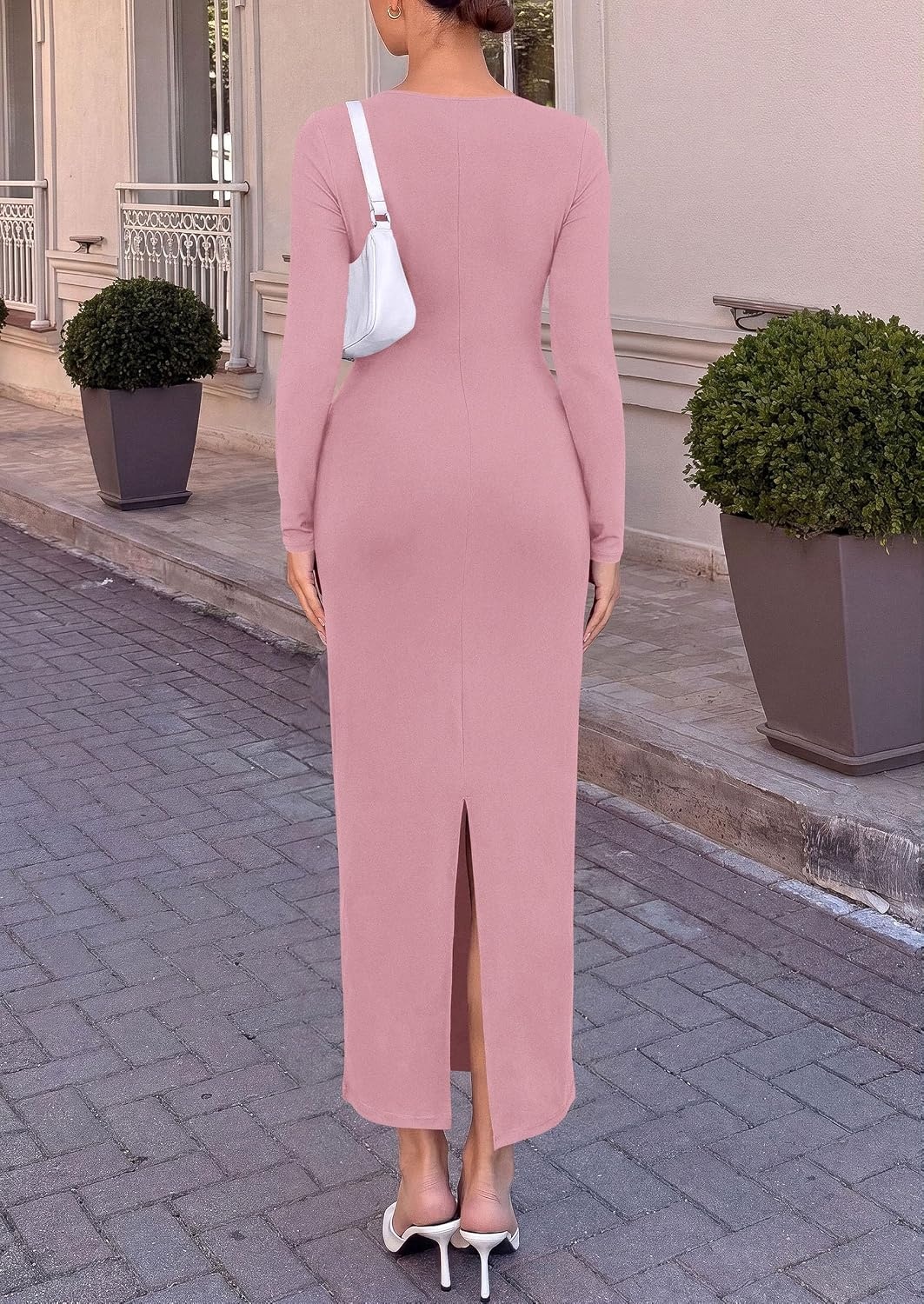 image:imagePRETTYGARDEN Womens Long Sleeve Ruched Bodycon Maxi DressPink