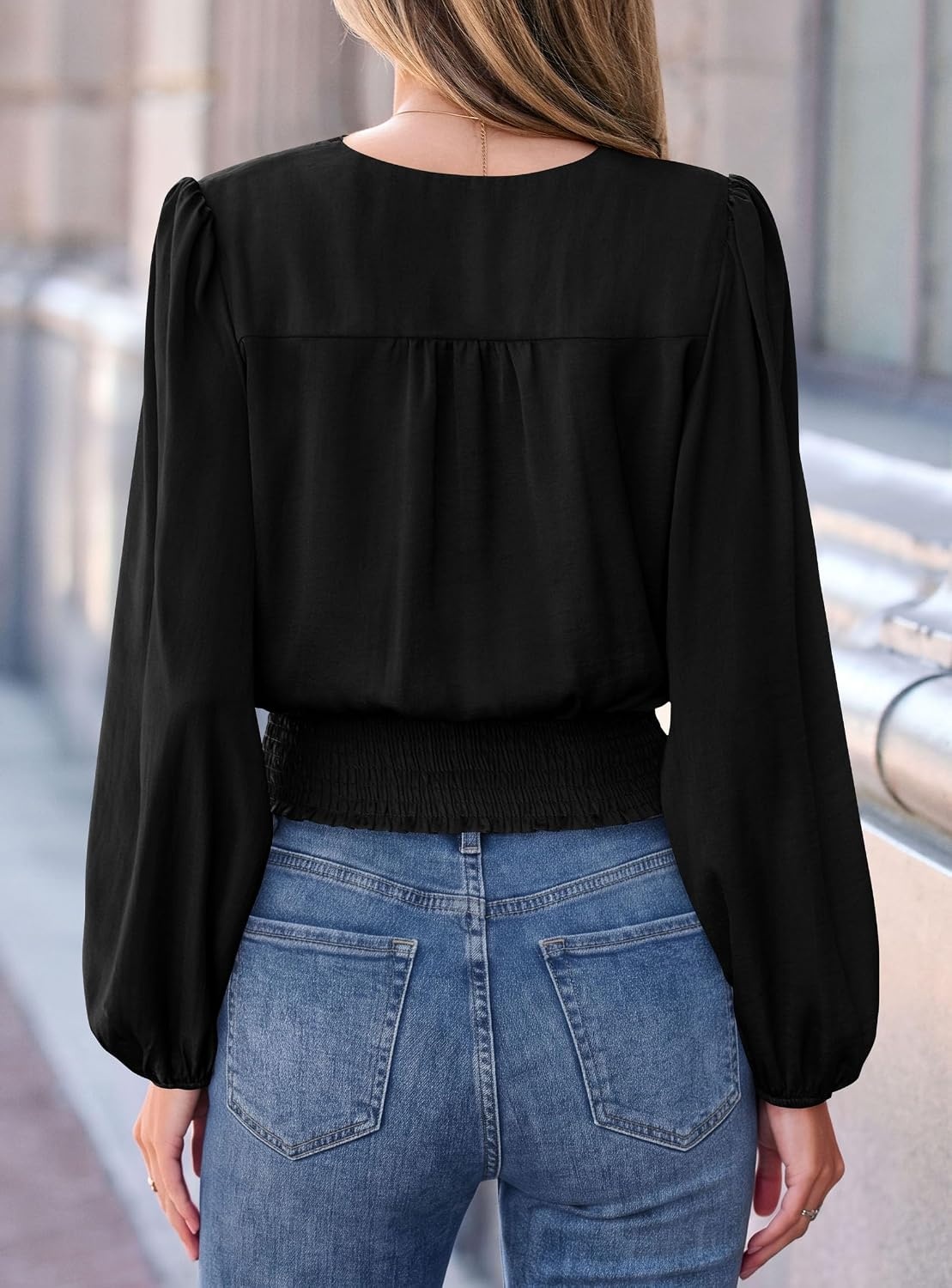 image:imagePRETTYGARDEN Womens Long Sleeve V Neck Wrap BlouseBlack