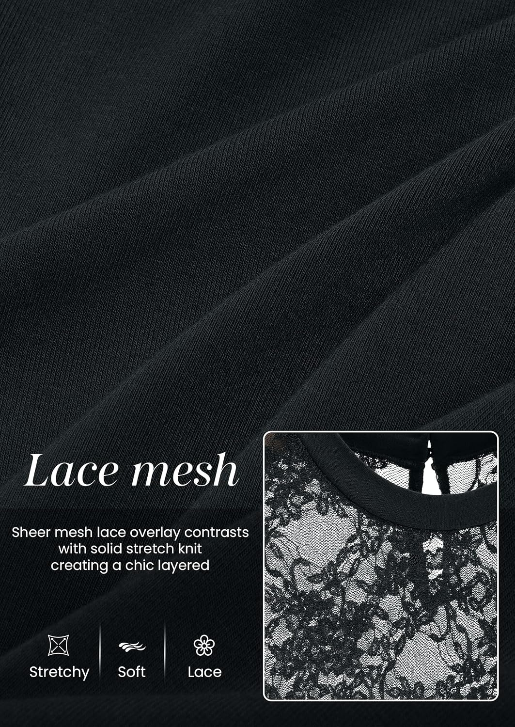 image:imagePRETTYGARDEN Womens Mesh Sheer Shirts Lace Long Sleeve TopsBlack