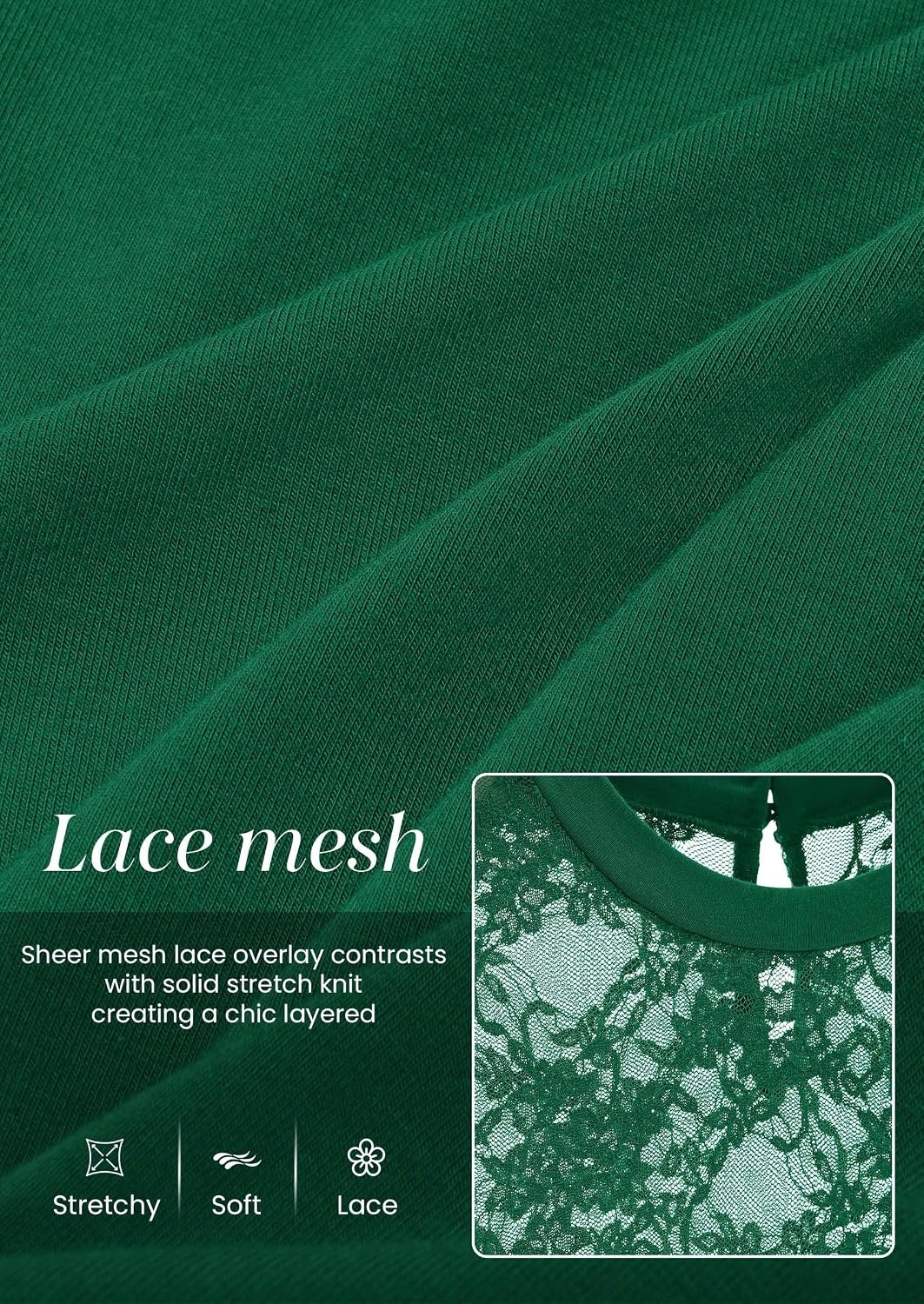 image:imagePRETTYGARDEN Womens Mesh Sheer Shirts Lace Long Sleeve TopsGreen