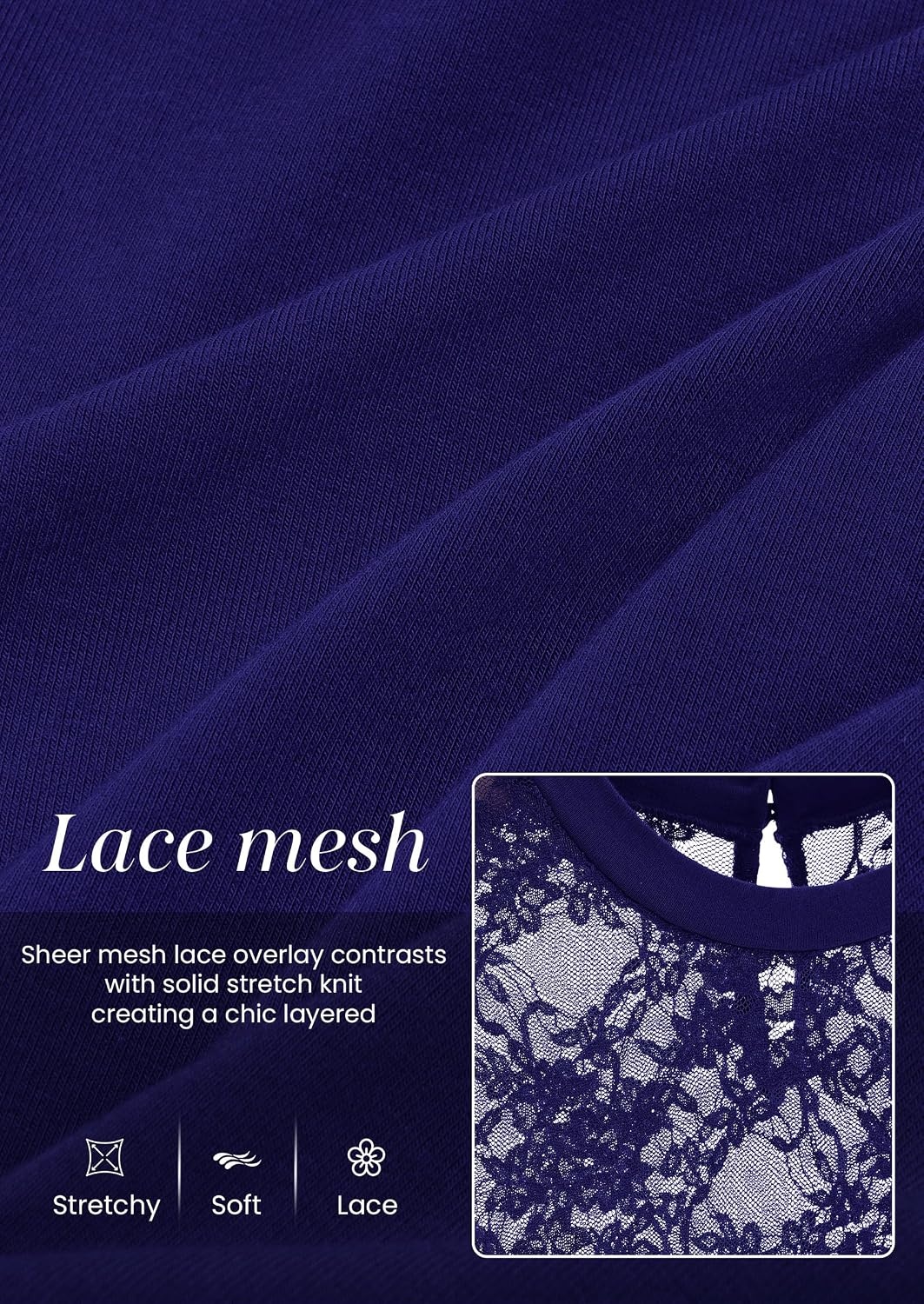 image:imagePRETTYGARDEN Womens Mesh Sheer Shirts Lace Long Sleeve TopsNavy