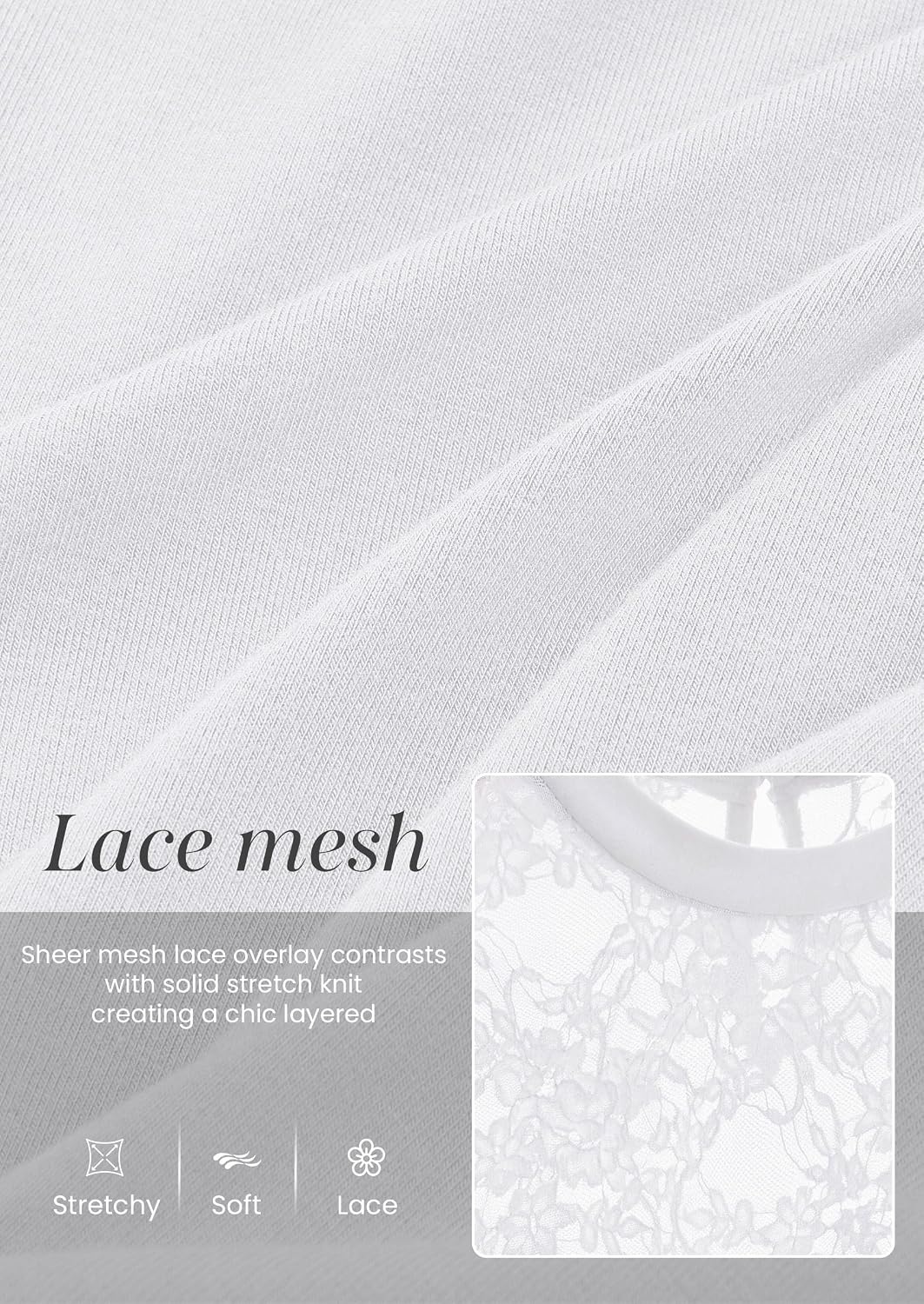 image:imagePRETTYGARDEN Womens Mesh Sheer Shirts Lace Long Sleeve TopsWhite