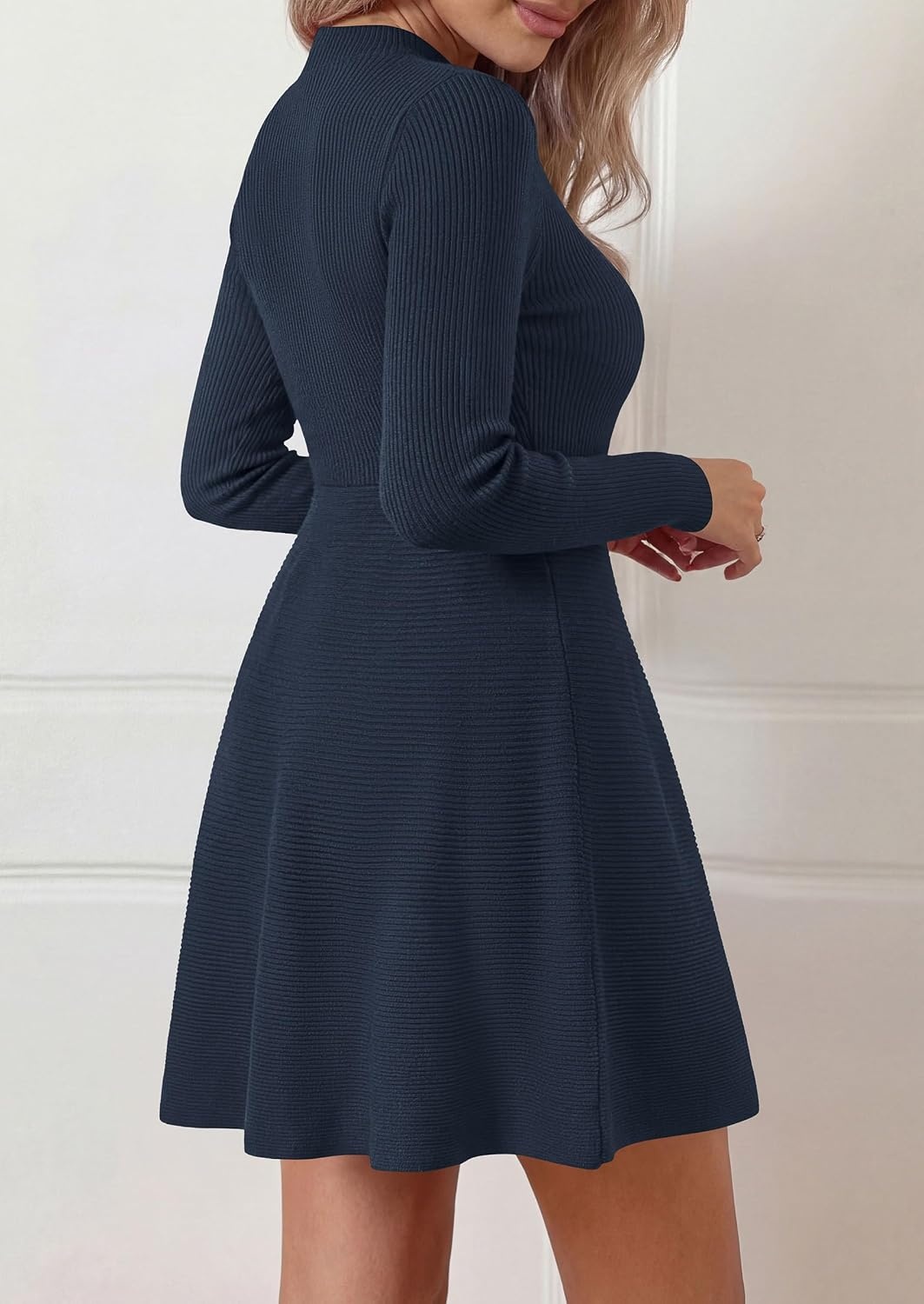 image:imagePRETTYGARDEN Womens Mock Neck Long Sleeve Sweater Mini DressNavy