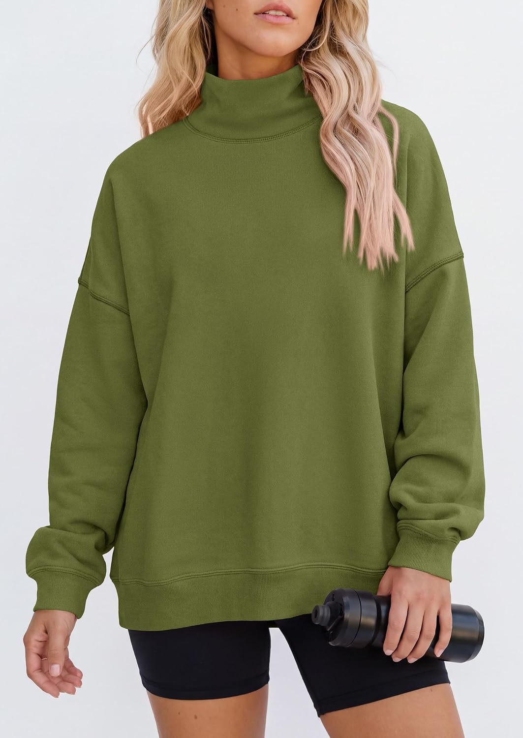 image:imagePRETTYGARDEN Womens Mock Neck Sweatshirt Oversized PulloverArmy Green