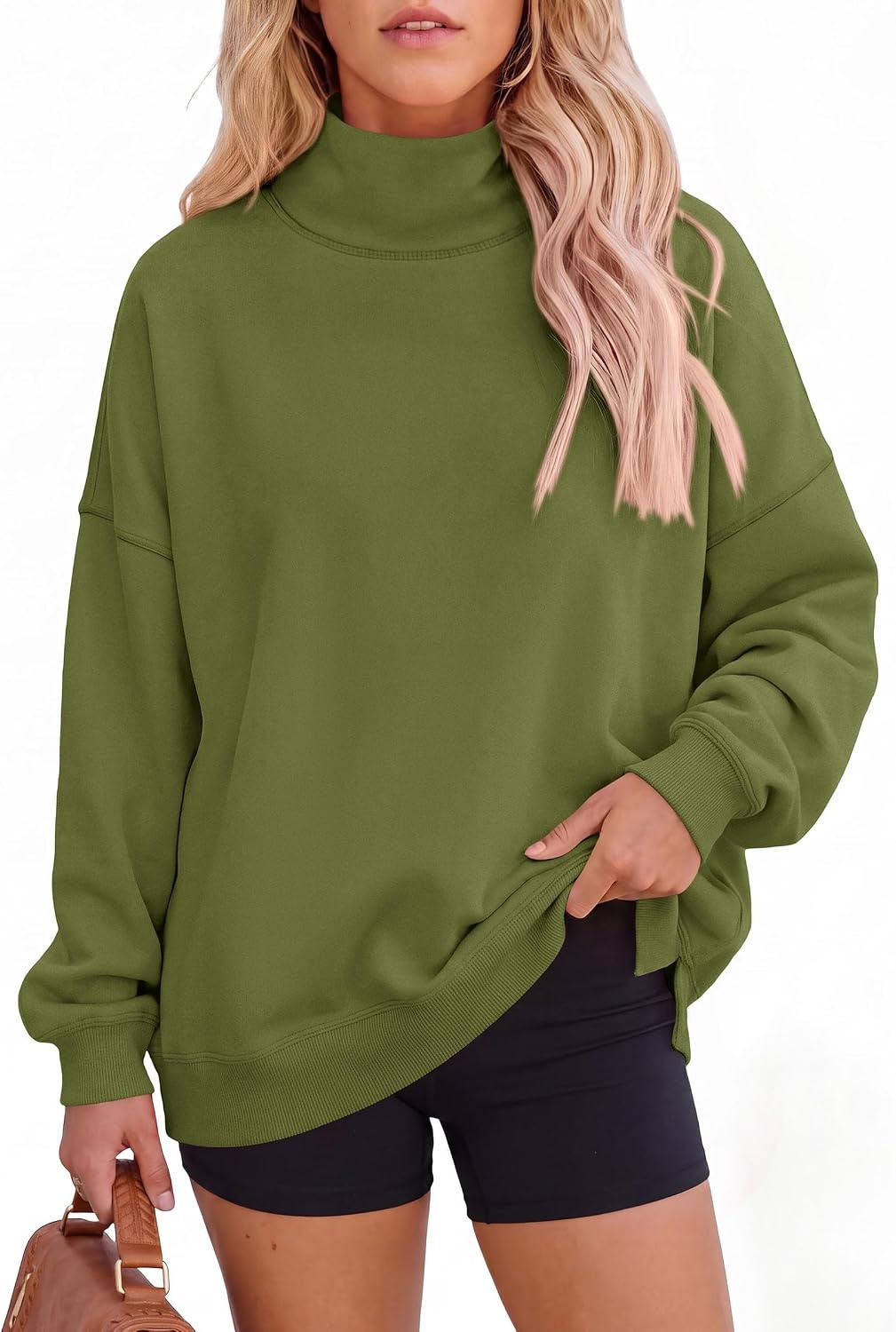 image:imagePRETTYGARDEN Womens Mock Neck Sweatshirt Oversized PulloverArmy Green