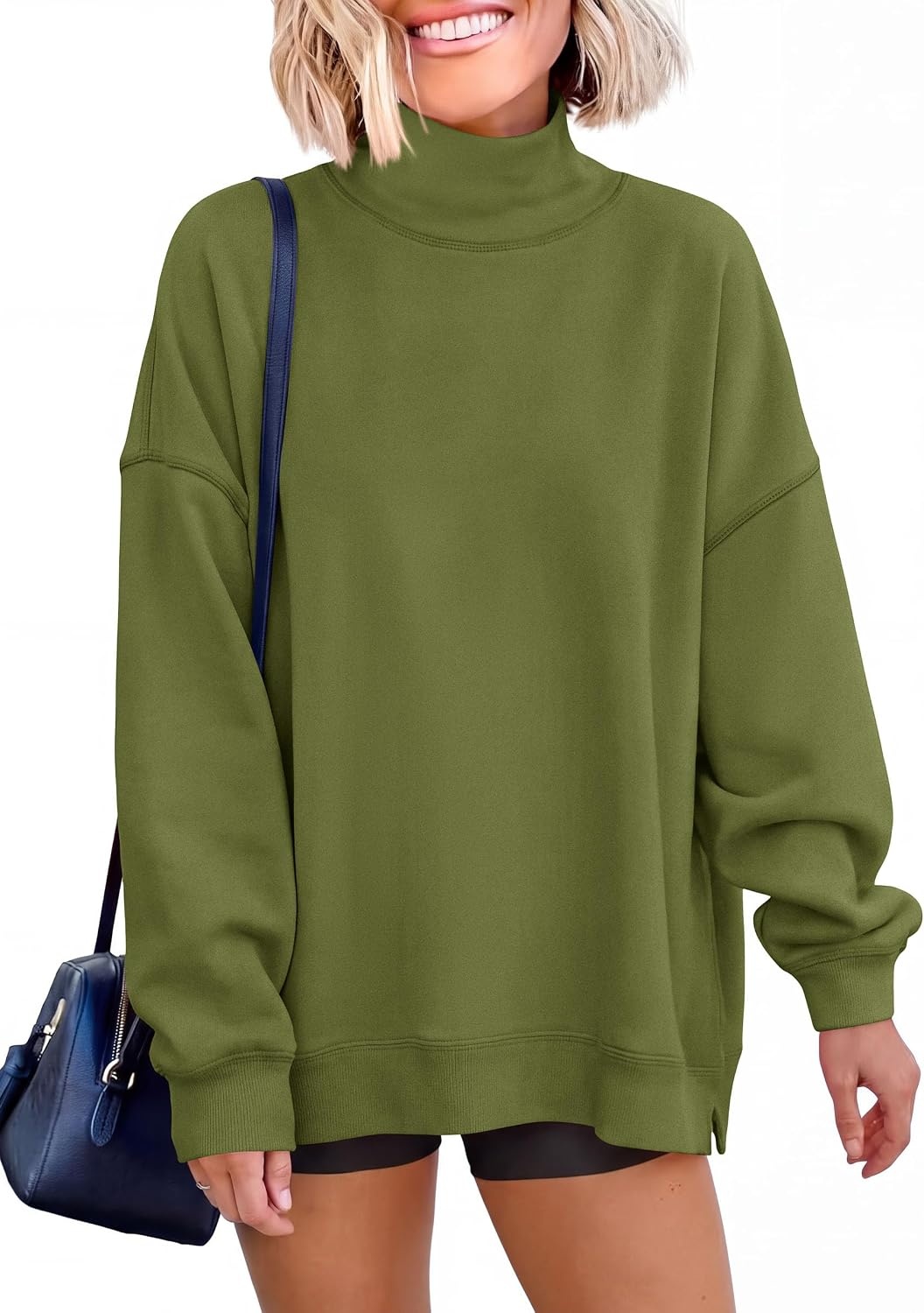 image:imagePRETTYGARDEN Womens Mock Neck Sweatshirt Oversized PulloverArmy Green