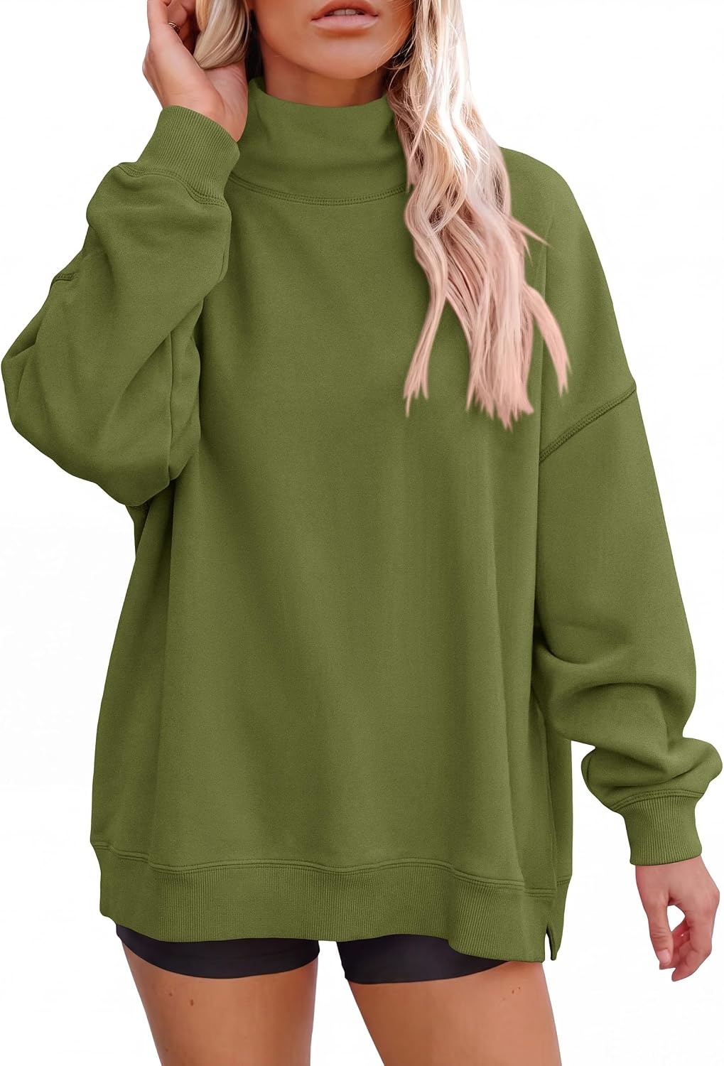 image:imagePRETTYGARDEN Womens Mock Neck Sweatshirt Oversized PulloverArmy Green