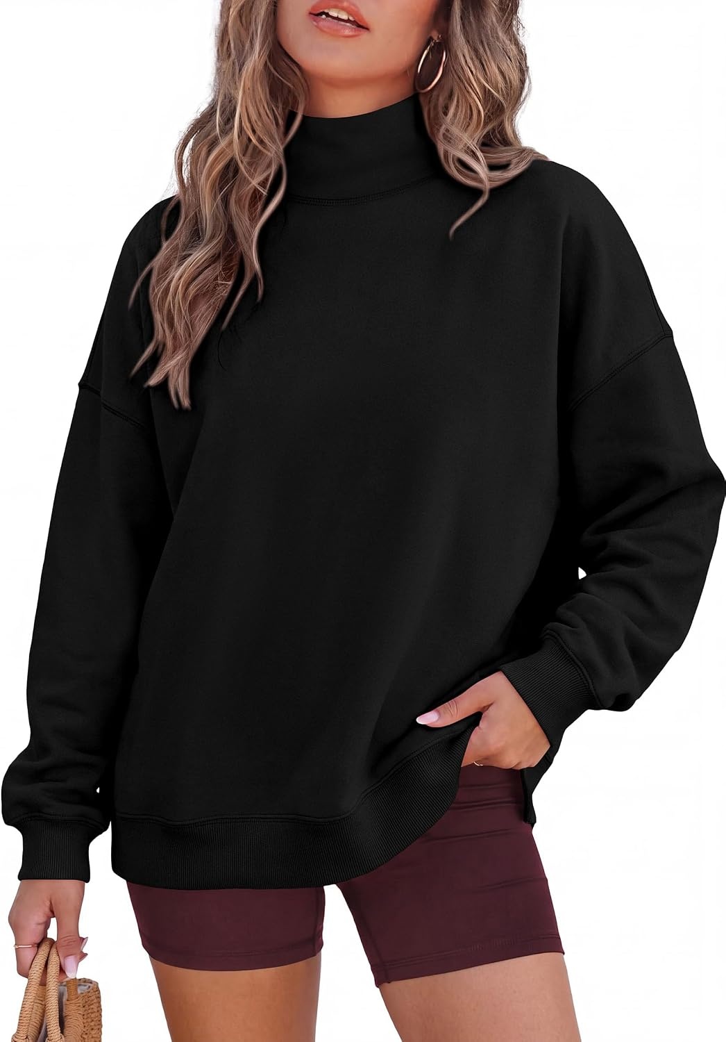 image:imagePRETTYGARDEN Womens Mock Neck Sweatshirt Oversized PulloverBlack