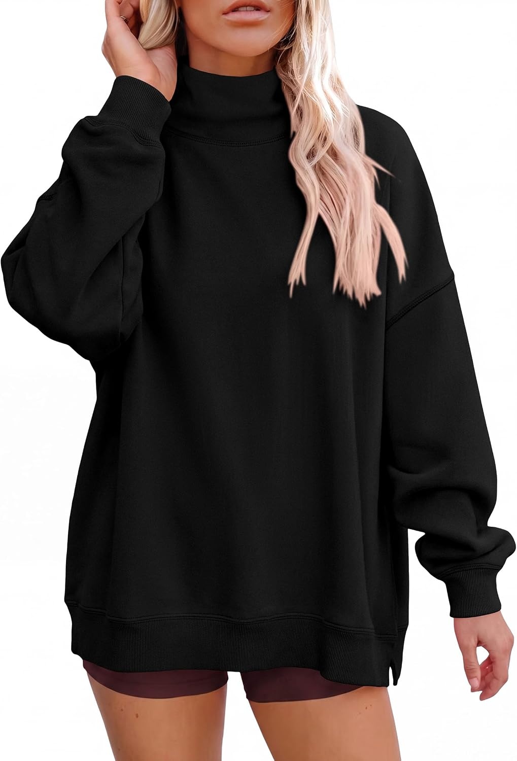 image:imagePRETTYGARDEN Womens Mock Neck Sweatshirt Oversized PulloverBlack