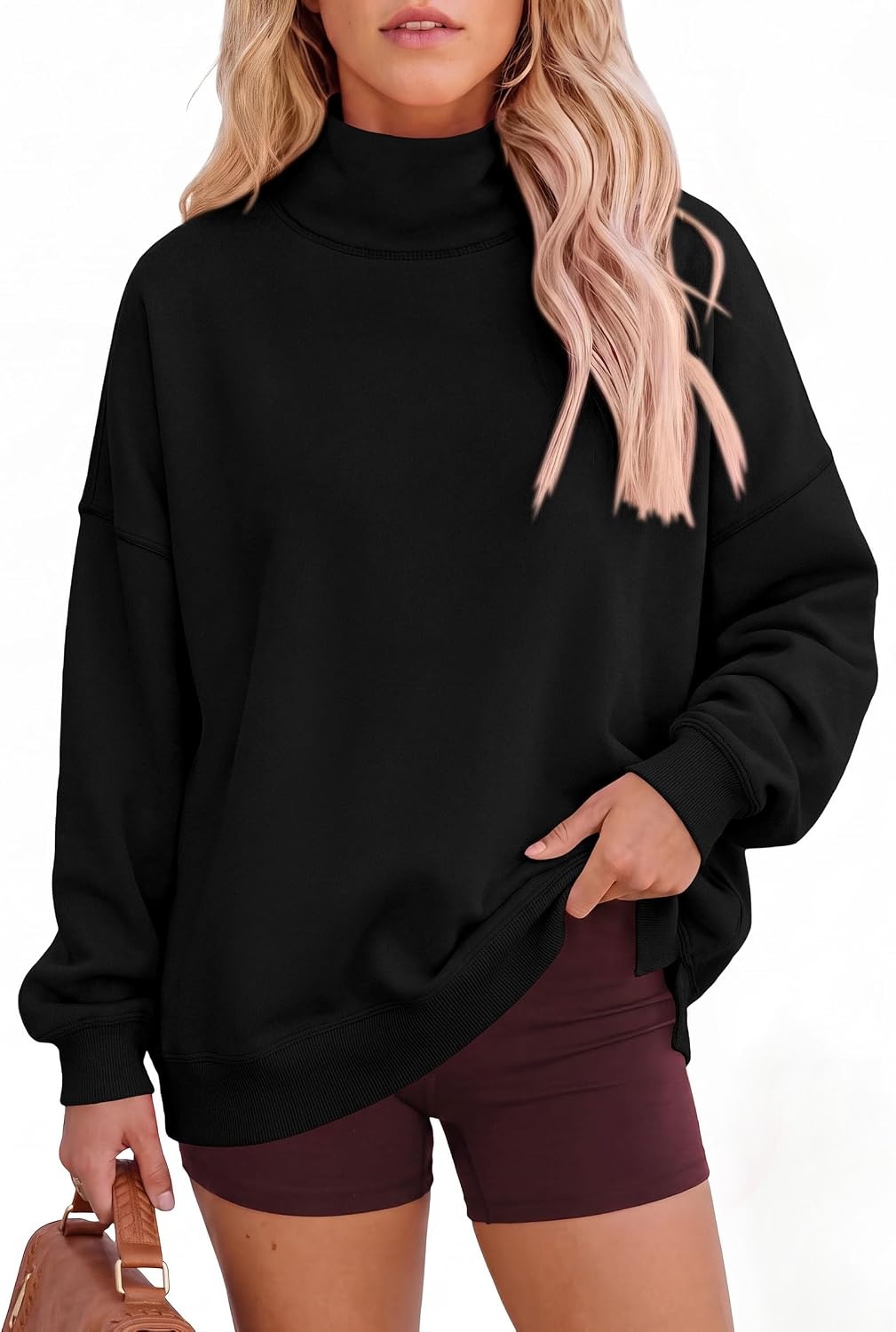 image:imagePRETTYGARDEN Womens Mock Neck Sweatshirt Oversized PulloverBlack
