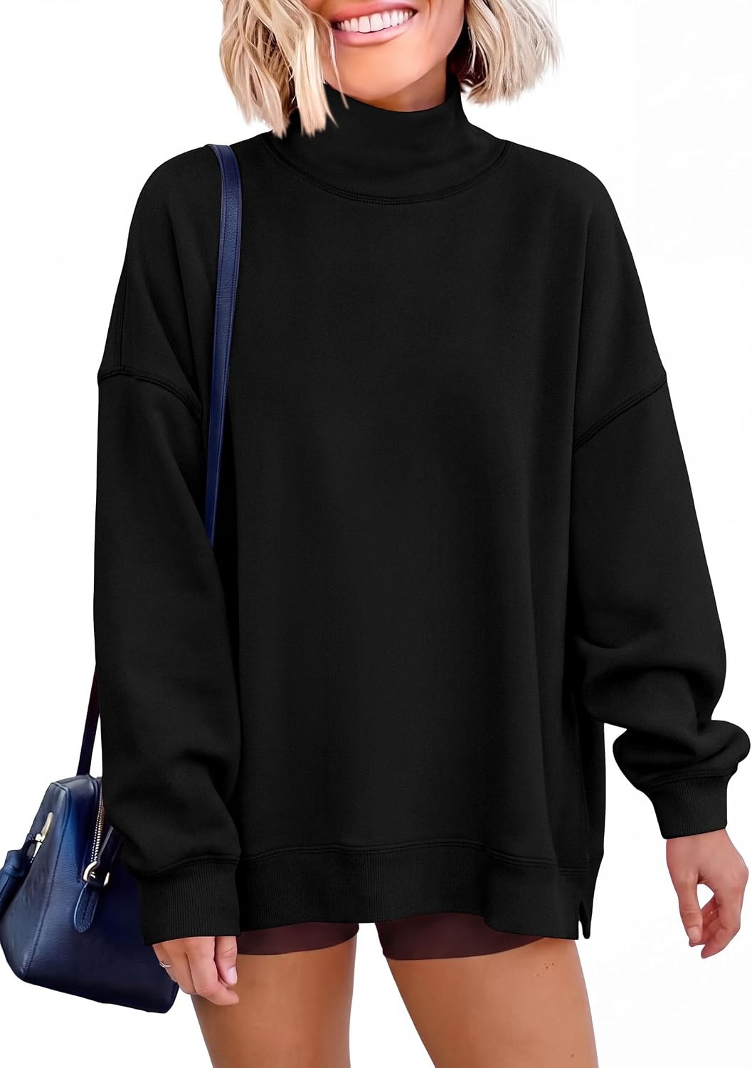 image:imagePRETTYGARDEN Womens Mock Neck Sweatshirt Oversized PulloverBlack
