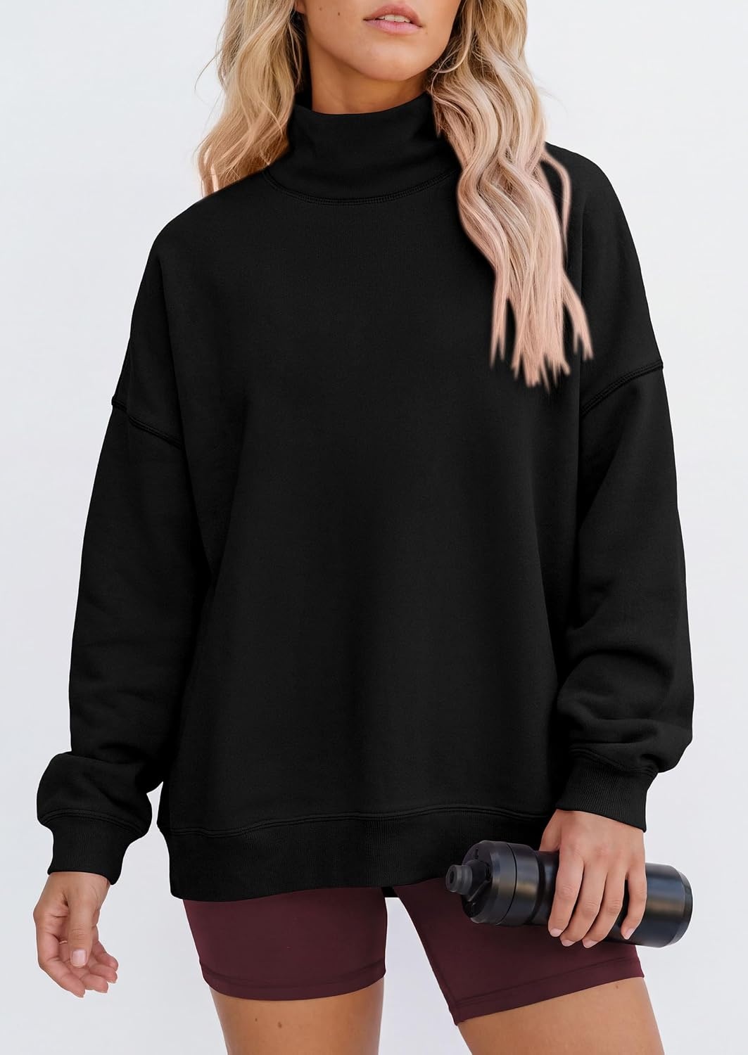 image:imagePRETTYGARDEN Womens Mock Neck Sweatshirt Oversized PulloverBlack