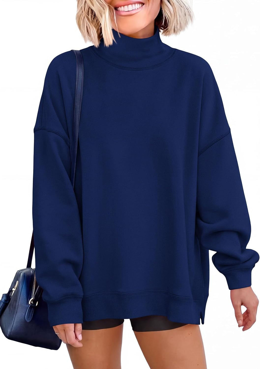 image:imagePRETTYGARDEN Womens Mock Neck Sweatshirt Oversized PulloverDark Blue