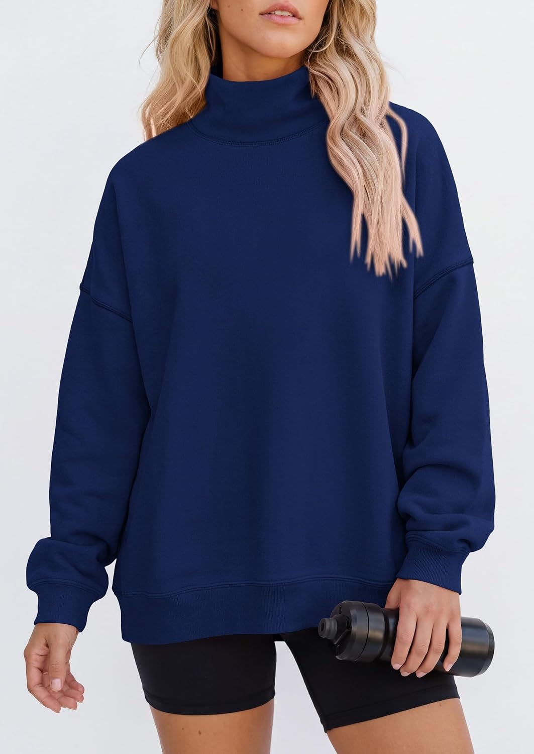 image:imagePRETTYGARDEN Womens Mock Neck Sweatshirt Oversized PulloverDark Blue