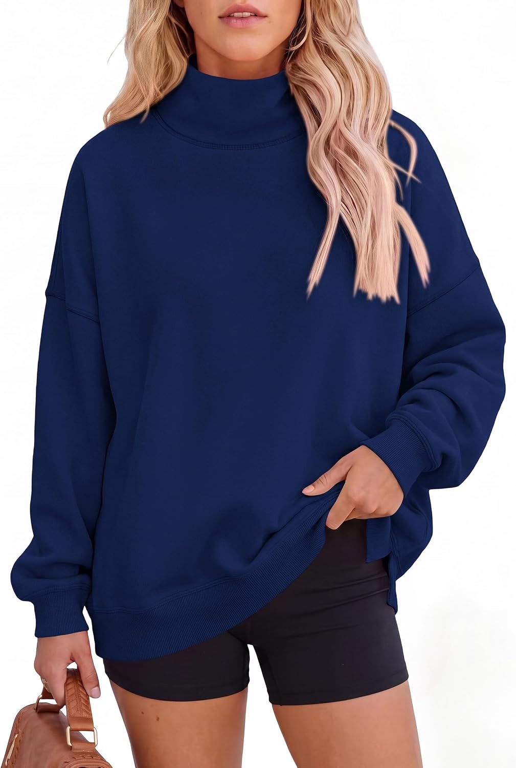 image:imagePRETTYGARDEN Womens Mock Neck Sweatshirt Oversized PulloverDark Blue