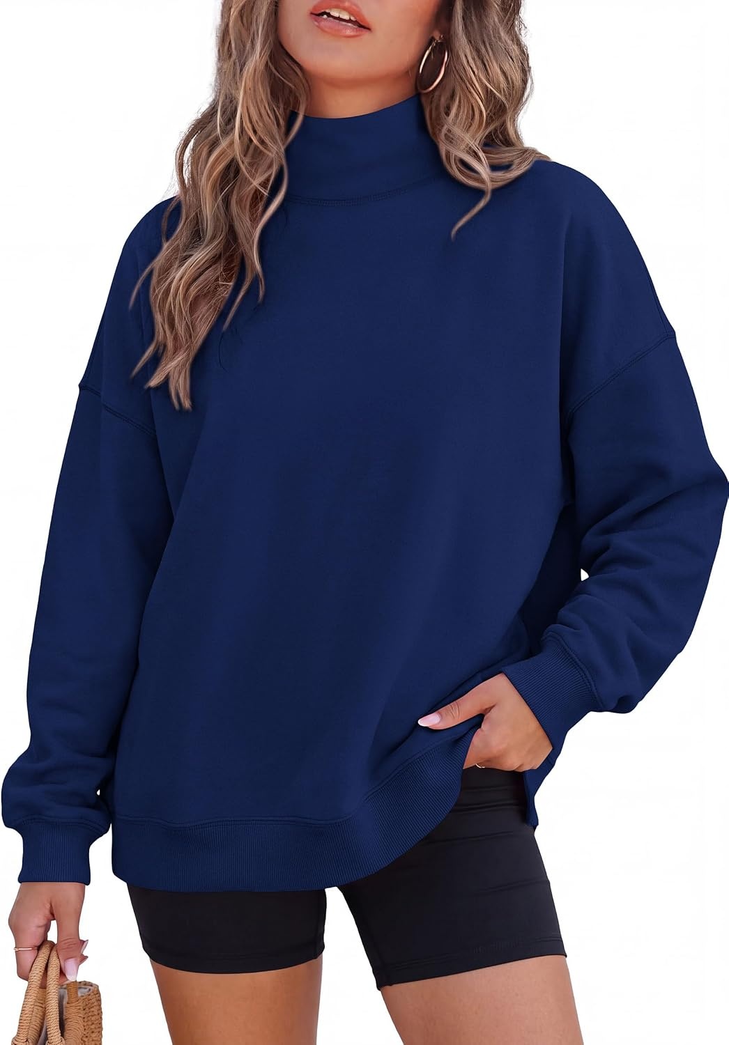 image:imagePRETTYGARDEN Womens Mock Neck Sweatshirt Oversized PulloverDark Blue