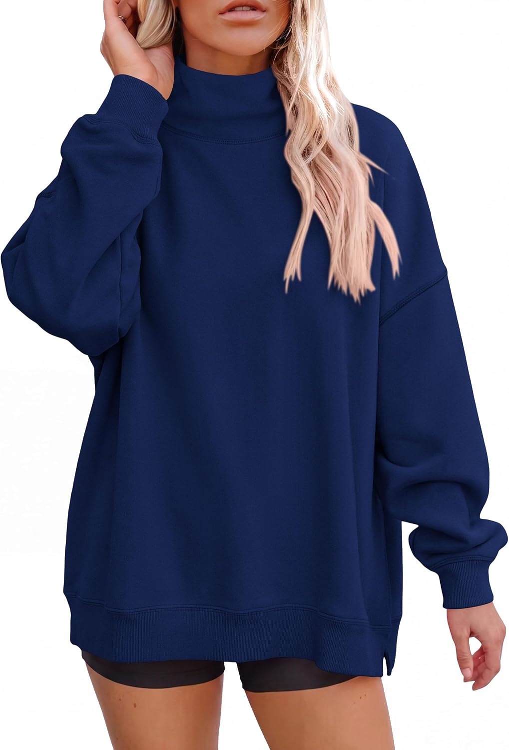 image:imagePRETTYGARDEN Womens Mock Neck Sweatshirt Oversized PulloverDark Blue