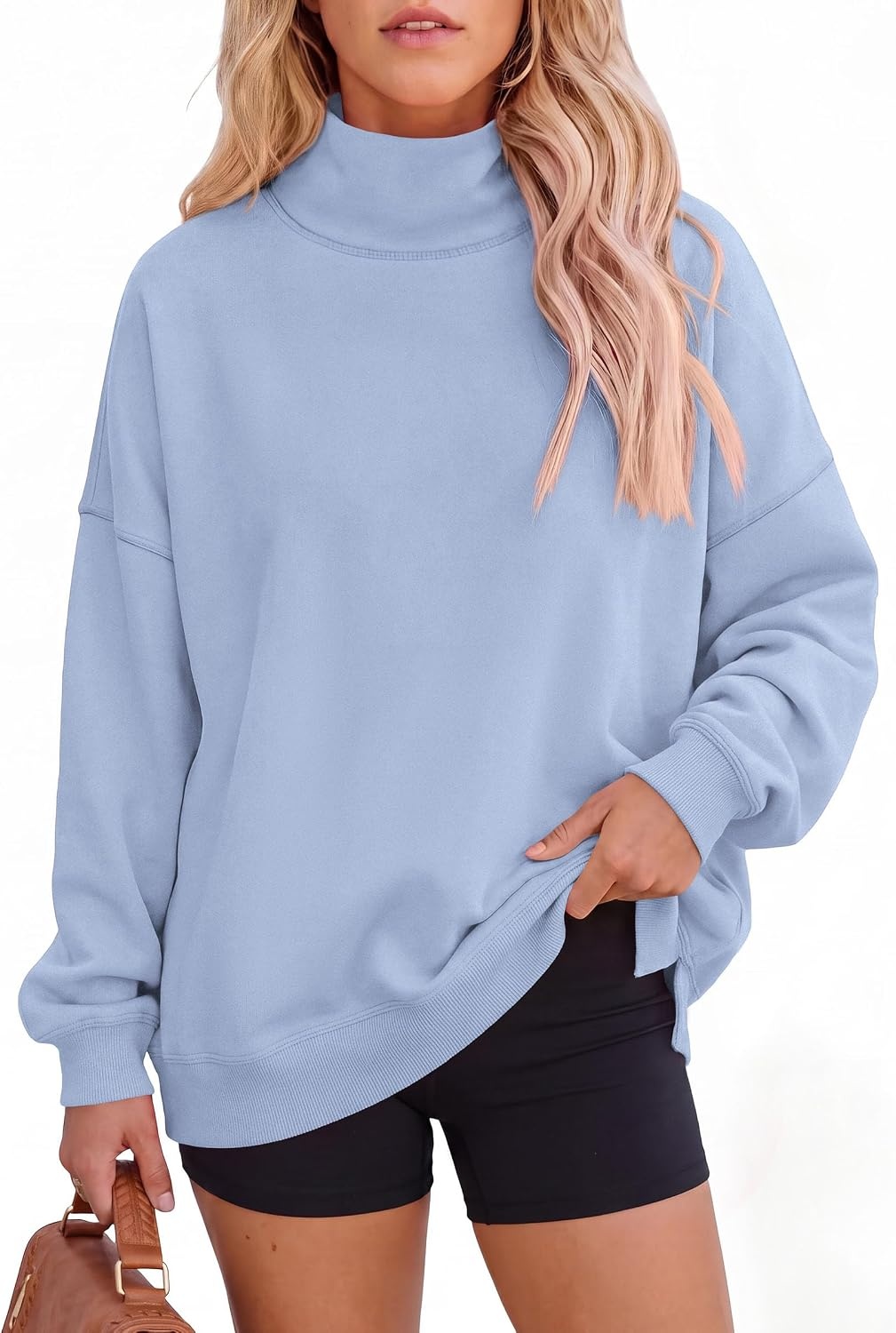 image:imagePRETTYGARDEN Womens Mock Neck Sweatshirt Oversized PulloverLight Blue