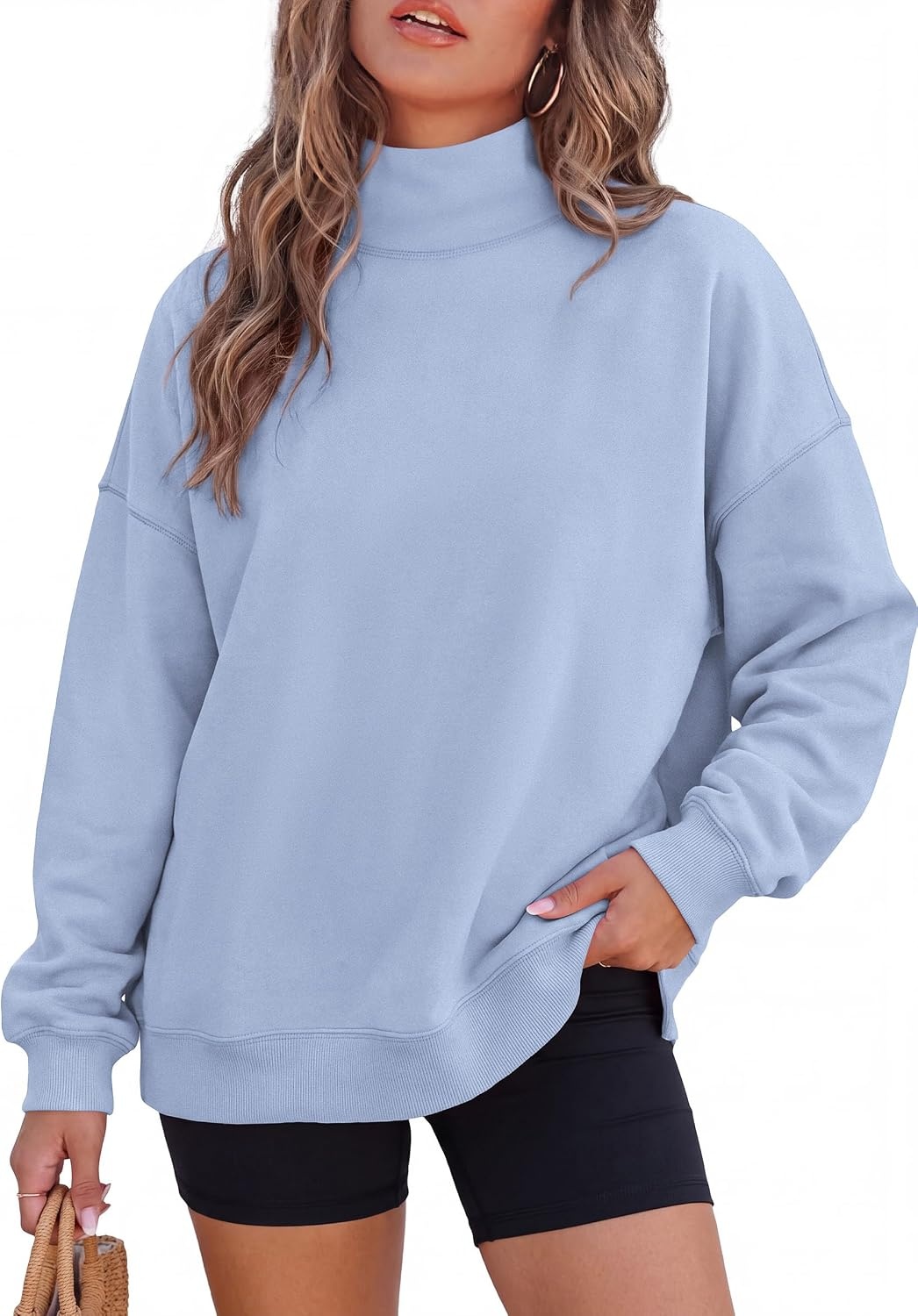 image:imagePRETTYGARDEN Womens Mock Neck Sweatshirt Oversized PulloverLight Blue