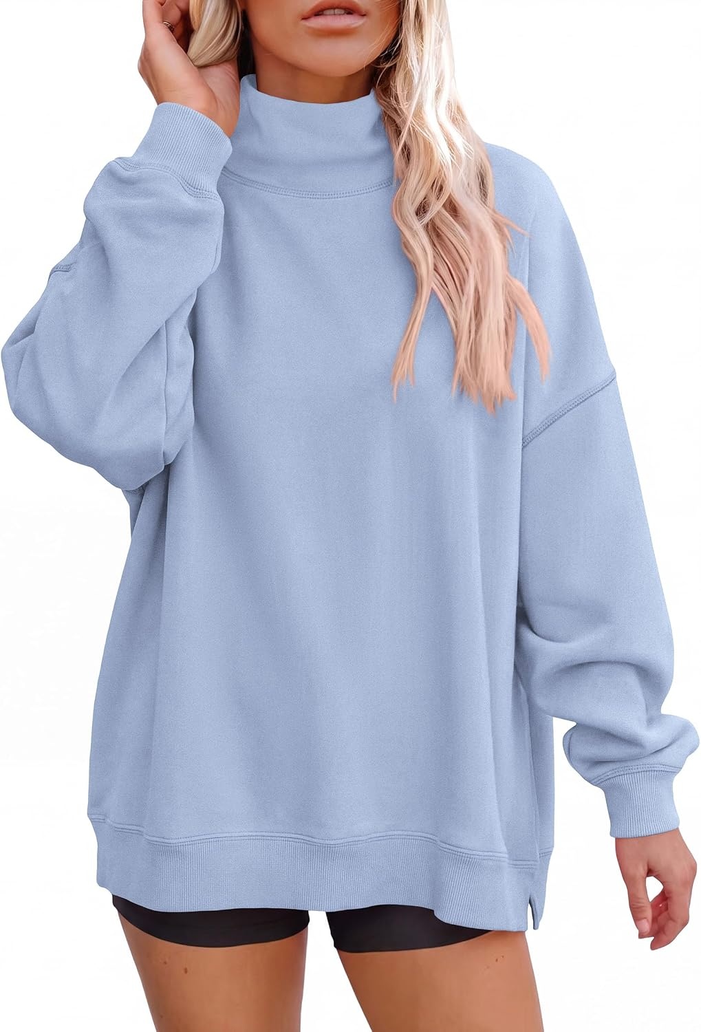 image:imagePRETTYGARDEN Womens Mock Neck Sweatshirt Oversized PulloverLight Blue