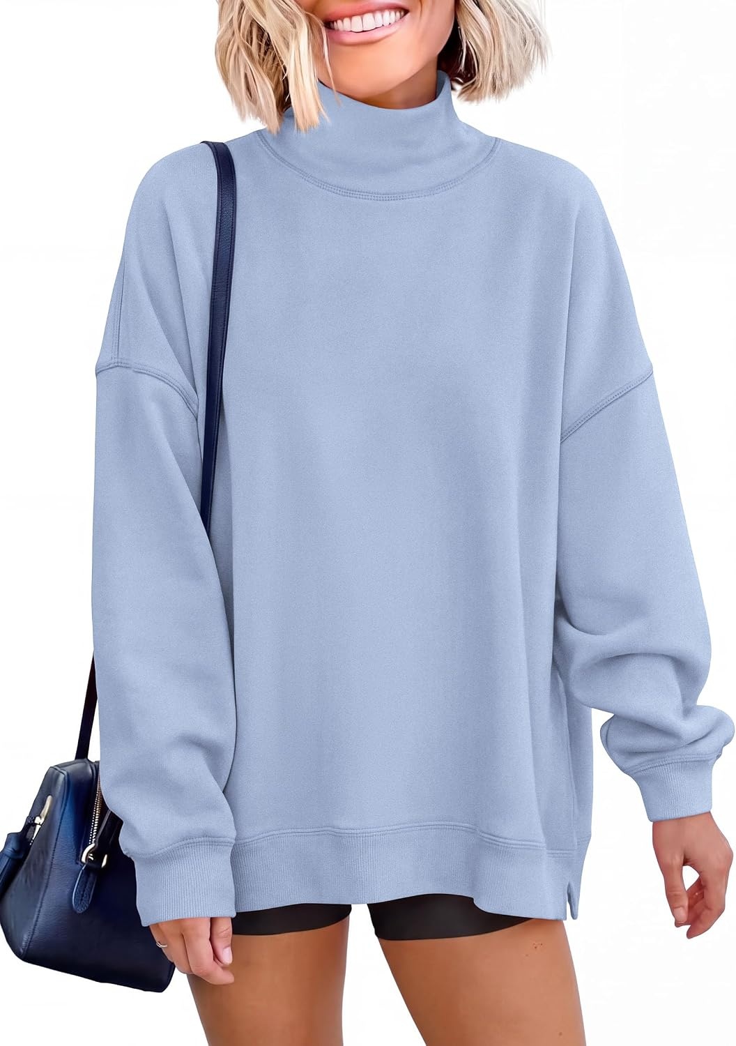 image:imagePRETTYGARDEN Womens Mock Neck Sweatshirt Oversized PulloverLight Blue