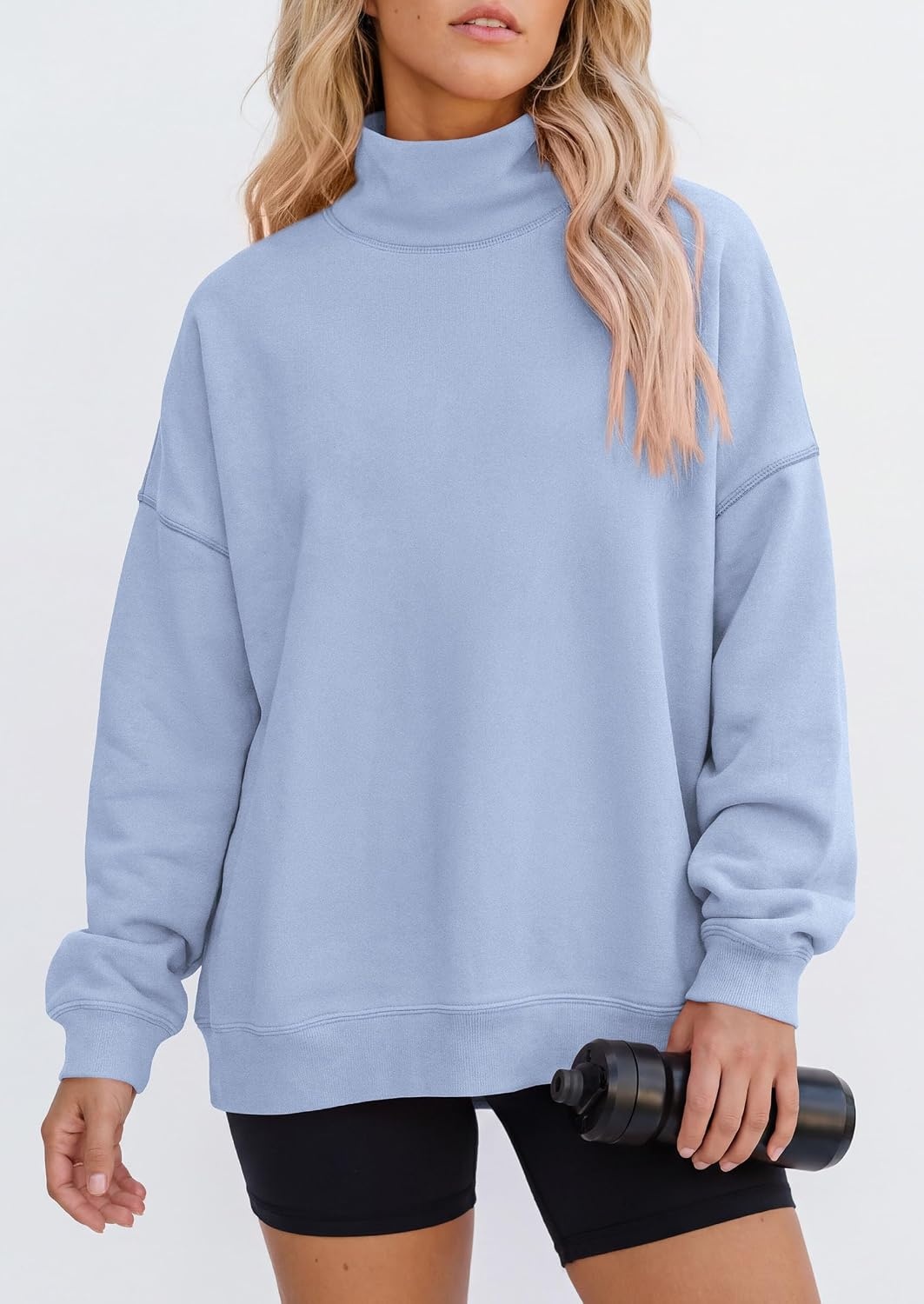 image:imagePRETTYGARDEN Womens Mock Neck Sweatshirt Oversized PulloverLight Blue