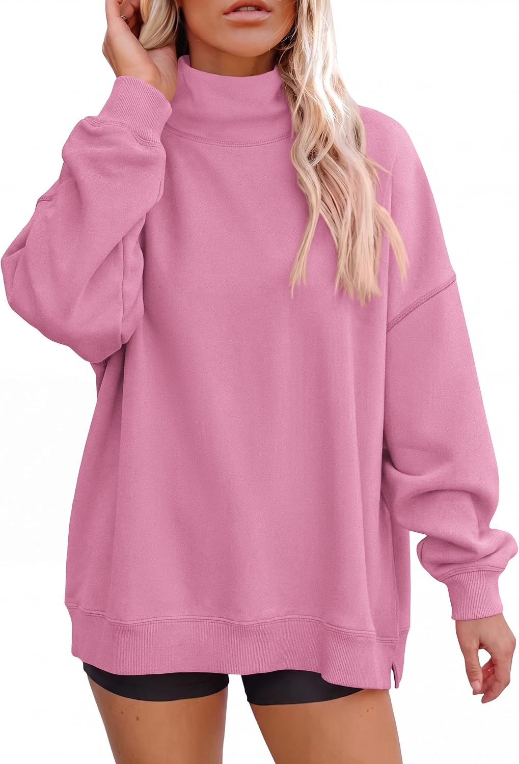 image:imagePRETTYGARDEN Womens Mock Neck Sweatshirt Oversized PulloverPink
