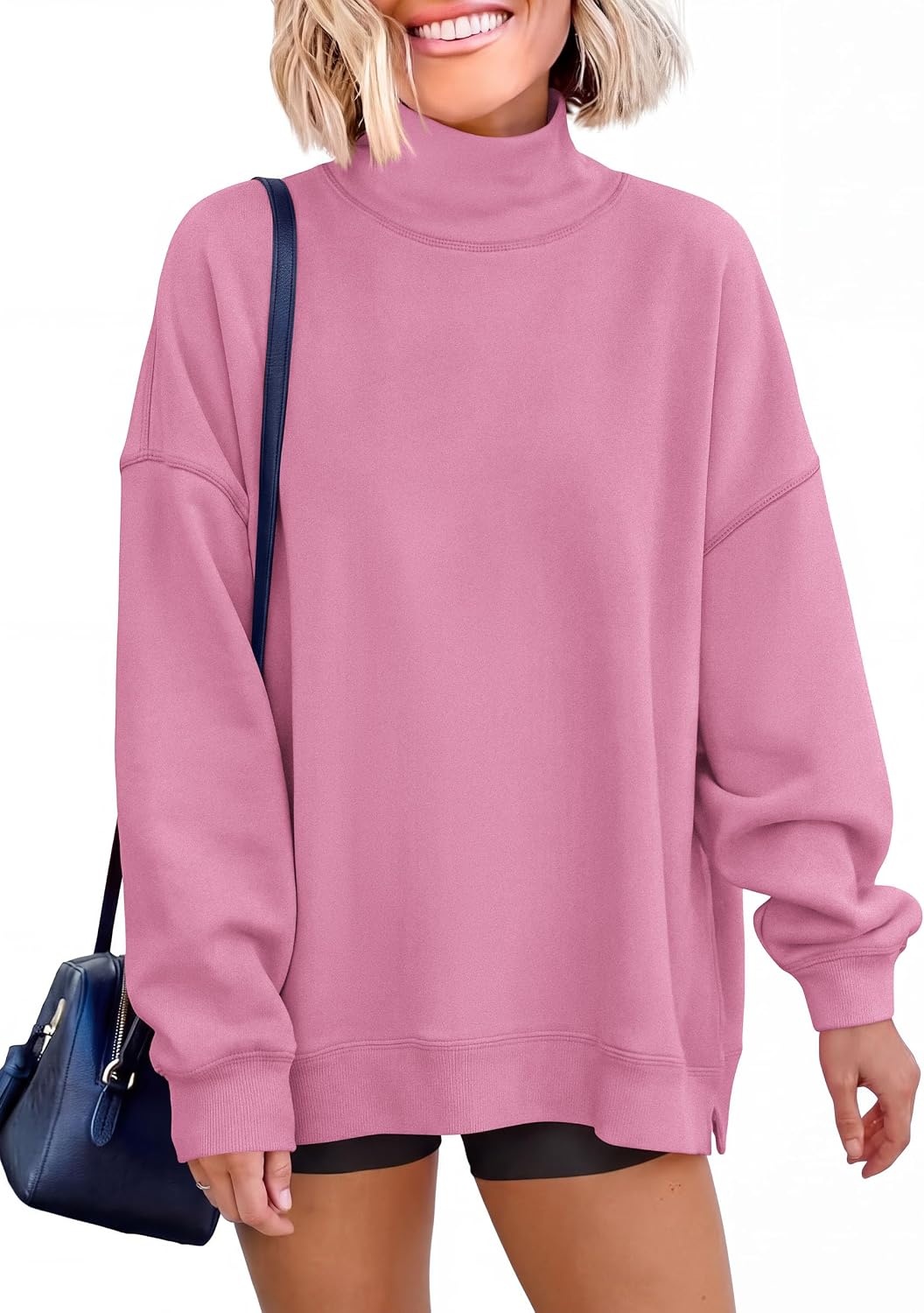 image:imagePRETTYGARDEN Womens Mock Neck Sweatshirt Oversized PulloverPink