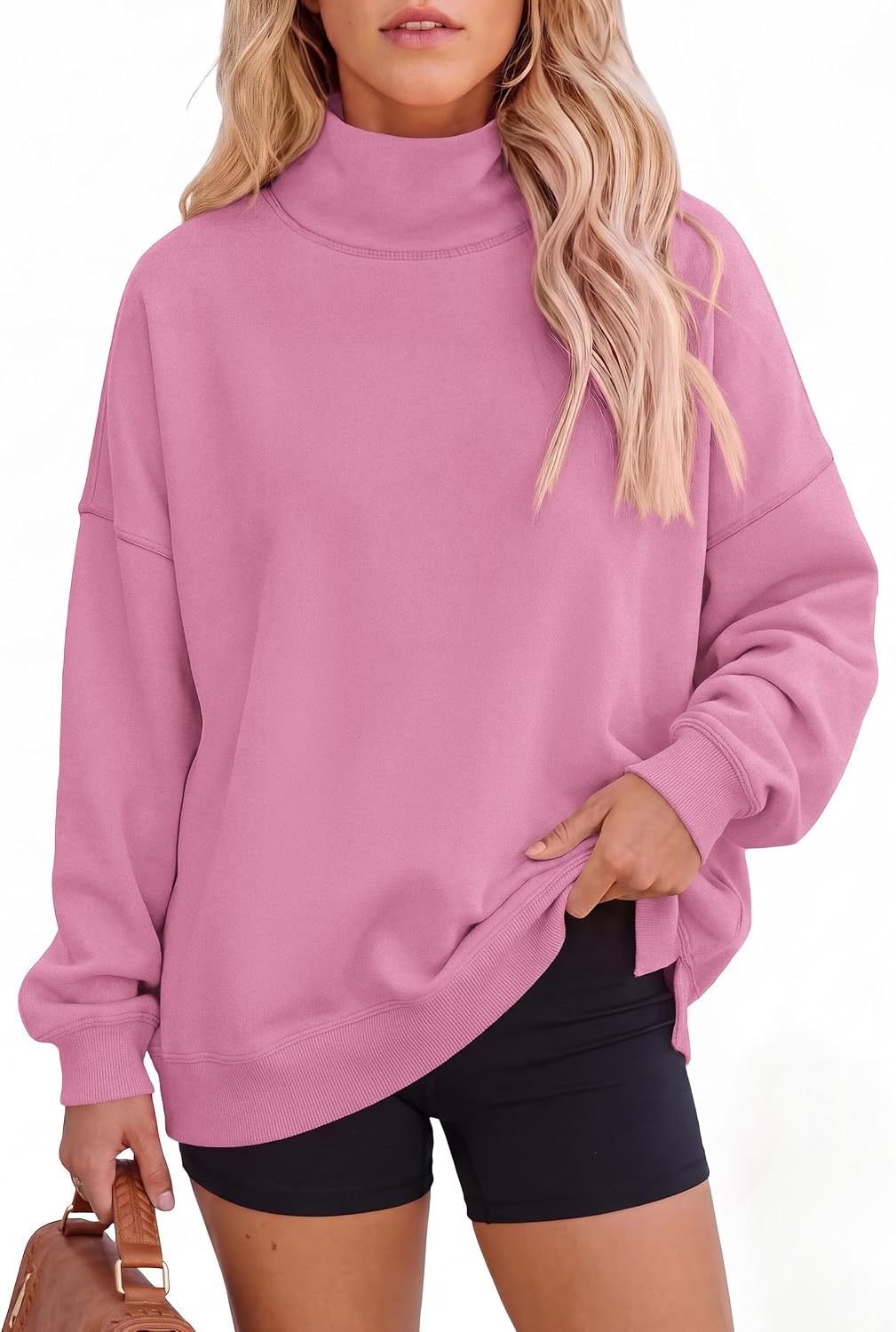 image:imagePRETTYGARDEN Womens Mock Neck Sweatshirt Oversized PulloverPink