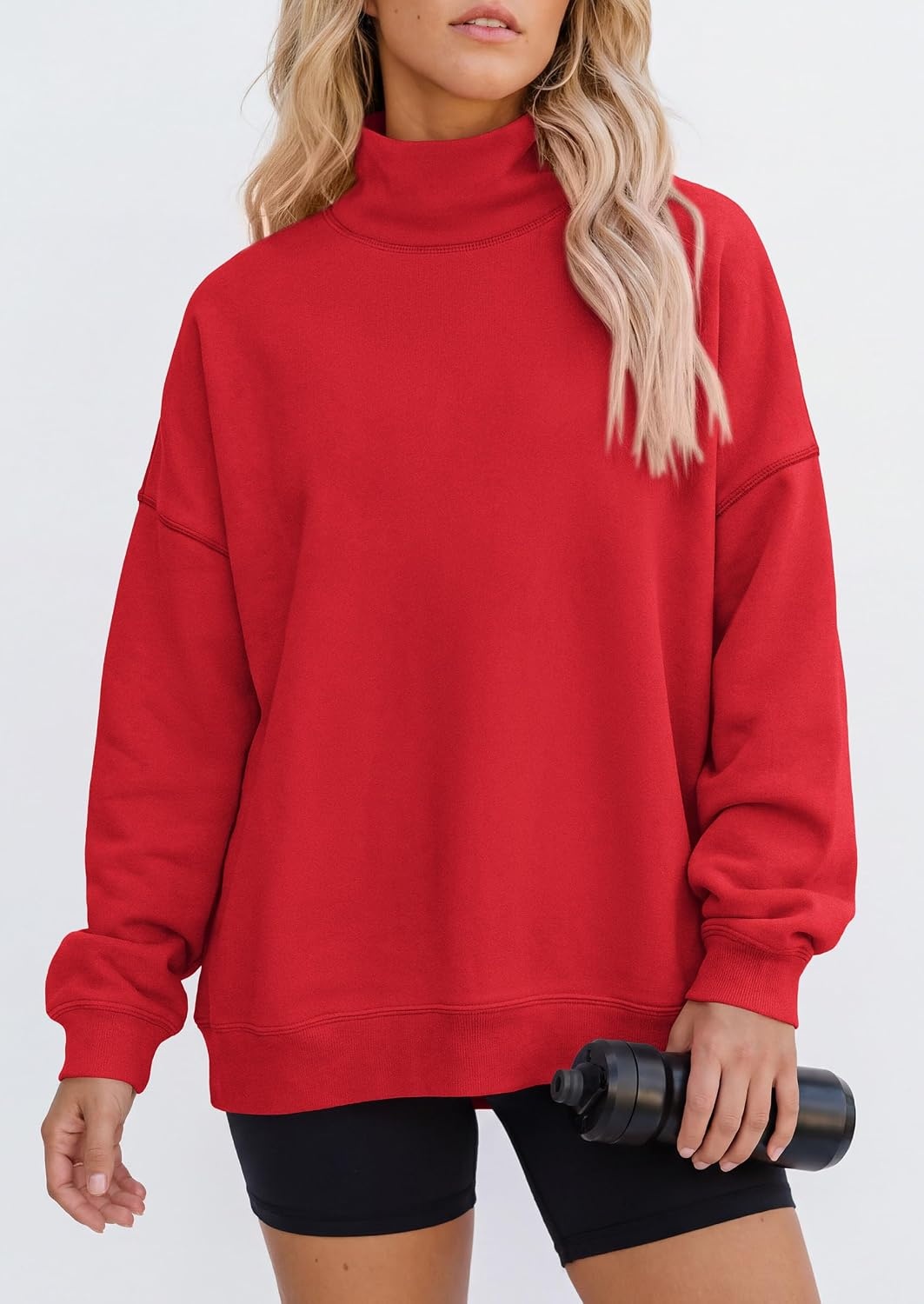 image:imagePRETTYGARDEN Womens Mock Neck Sweatshirt Oversized PulloverRed
