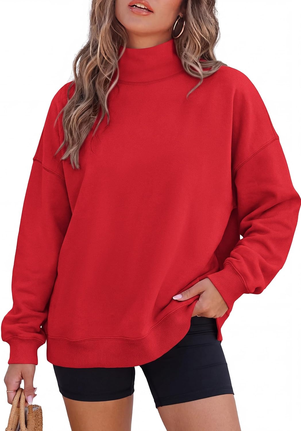 image:imagePRETTYGARDEN Womens Mock Neck Sweatshirt Oversized PulloverRed