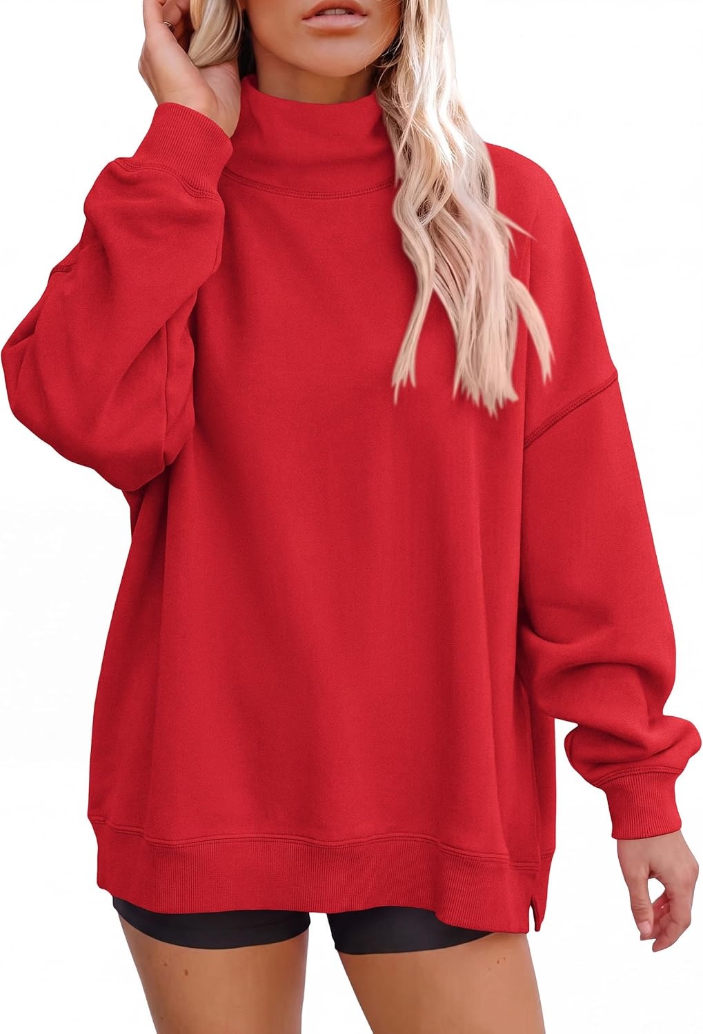 image:imagePRETTYGARDEN Womens Mock Neck Sweatshirt Oversized PulloverRed