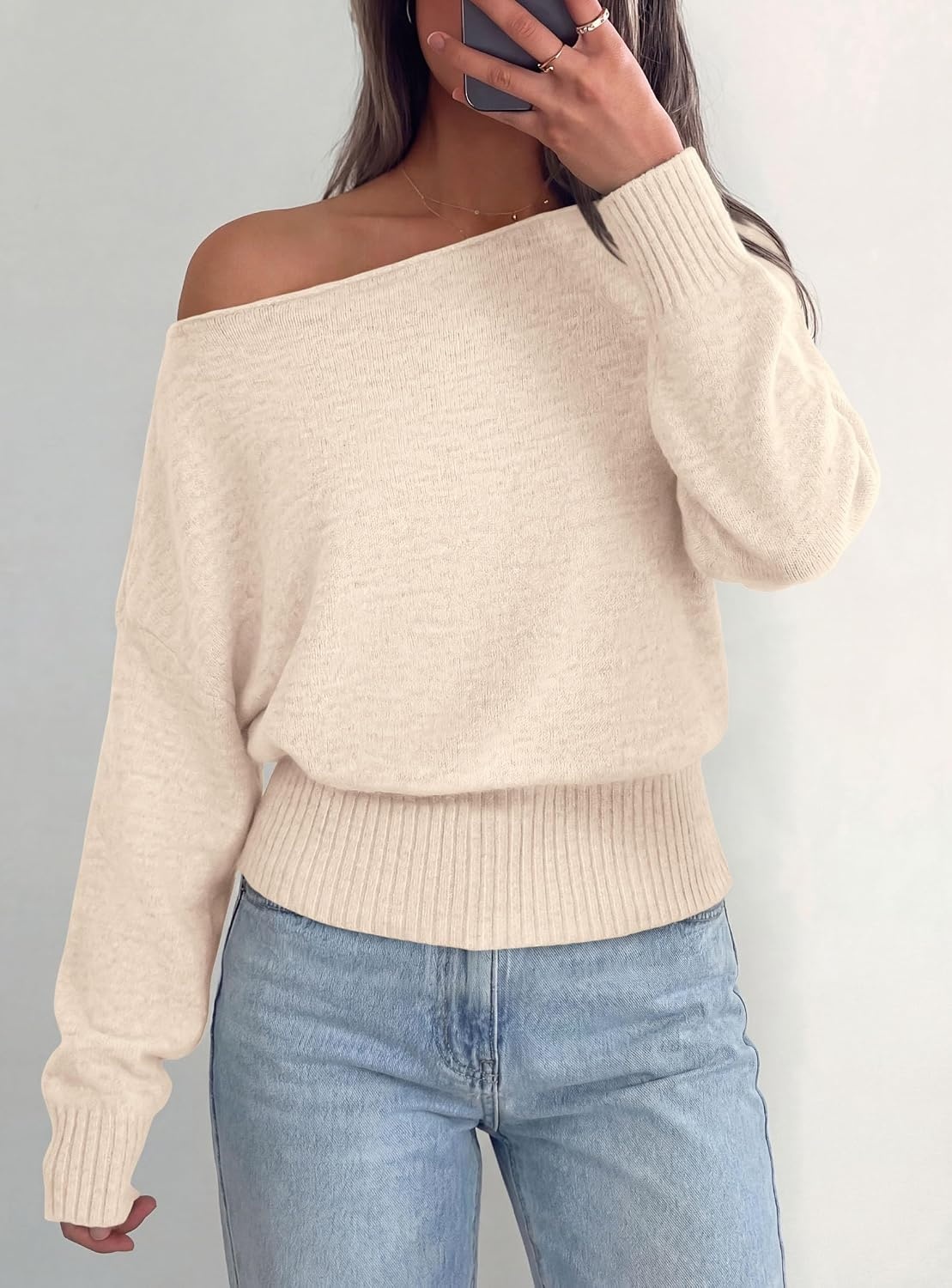 image:imagePRETTYGARDEN Womens Off The Shoulder Sweater Fall FashionBeige