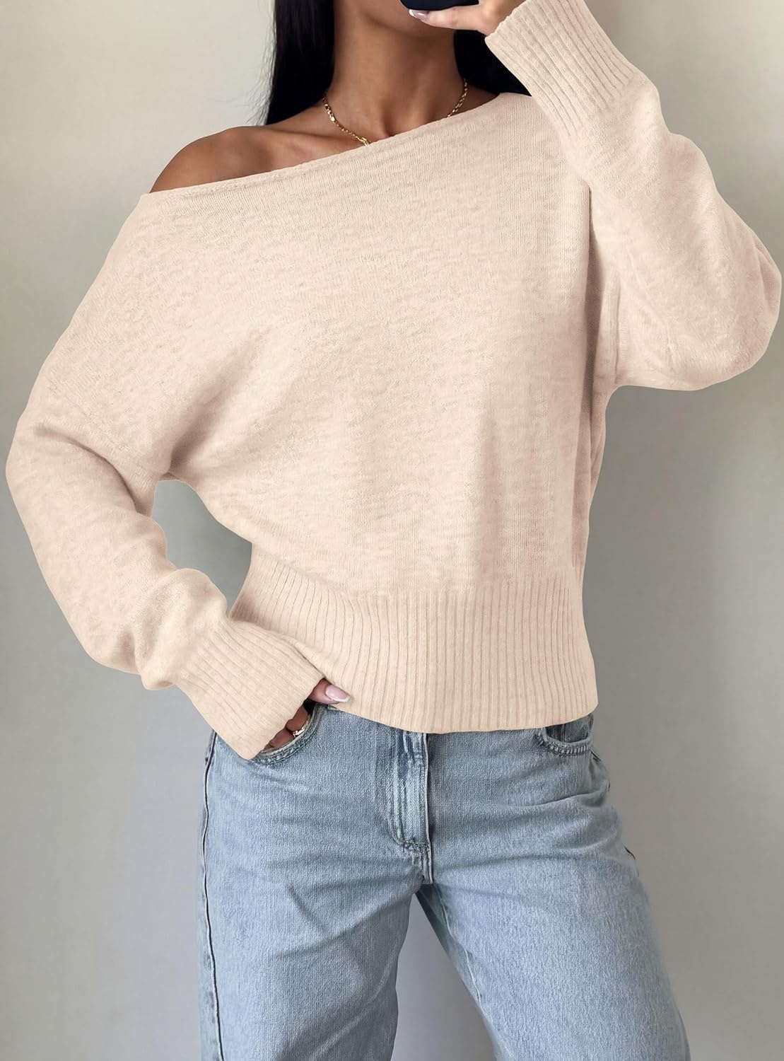 image:imagePRETTYGARDEN Womens Off The Shoulder Sweater Fall FashionBeige