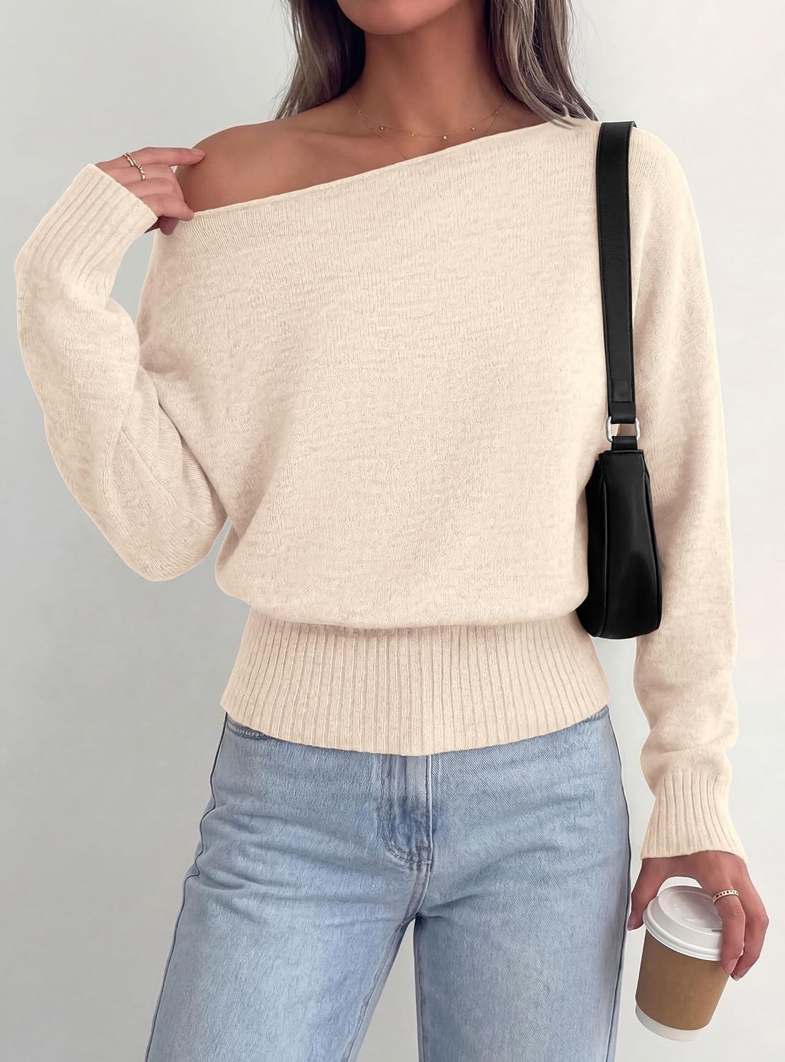 image:imagePRETTYGARDEN Womens Off The Shoulder Sweater Fall FashionBeige