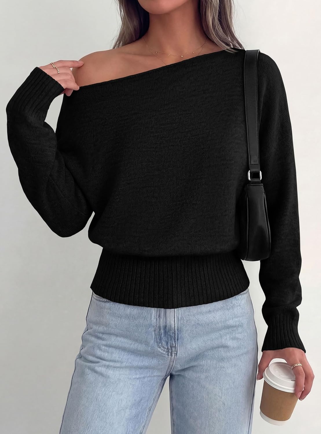image:imagePRETTYGARDEN Womens Off The Shoulder Sweater Fall FashionBlack