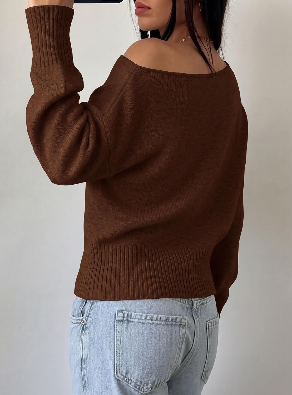 image:imagePRETTYGARDEN Womens Off The Shoulder Sweater Fall FashionBrown
