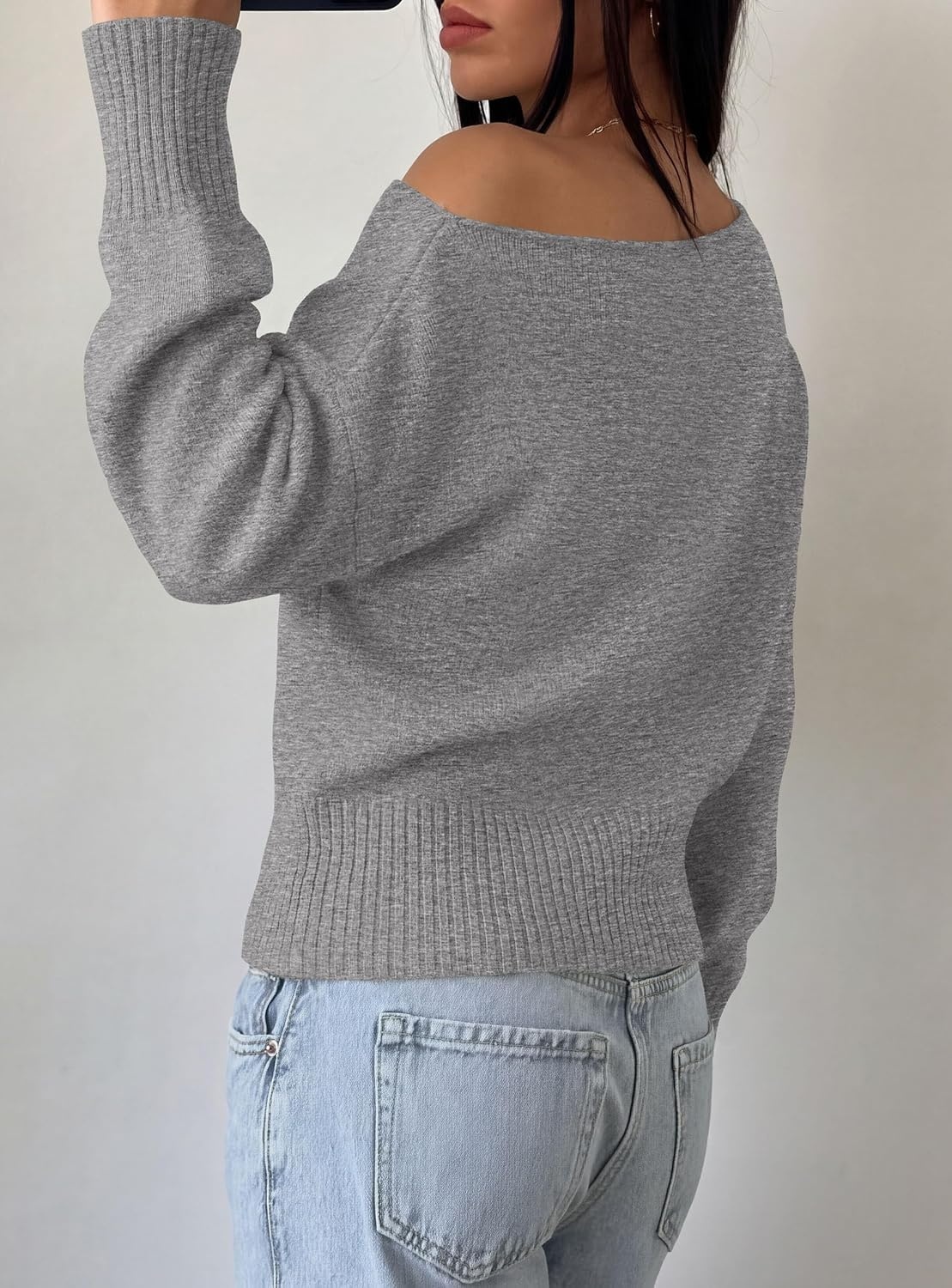 image:imagePRETTYGARDEN Womens Off The Shoulder Sweater Fall FashionGrey