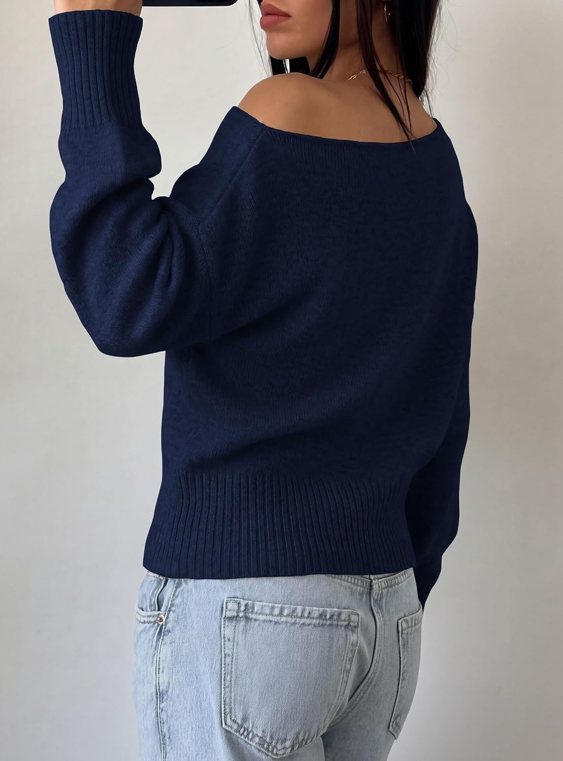 image:imagePRETTYGARDEN Womens Off The Shoulder Sweater Fall FashionNavy Blue