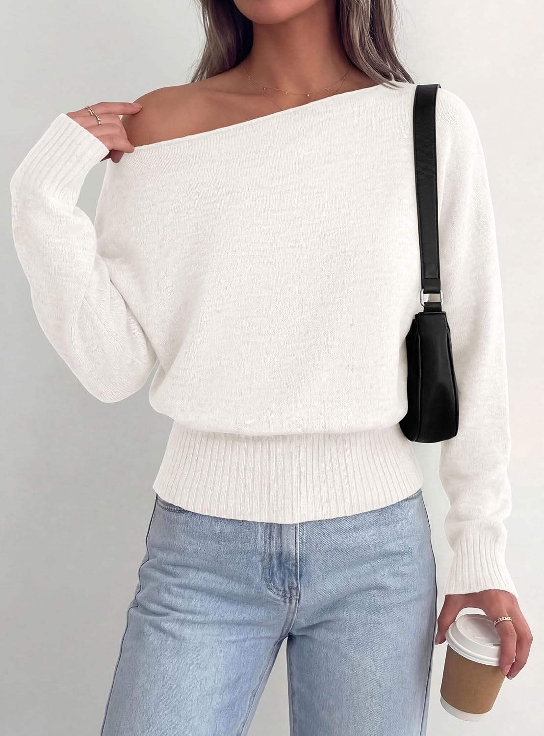 image:imagePRETTYGARDEN Womens Off The Shoulder Sweater Fall FashionWhite