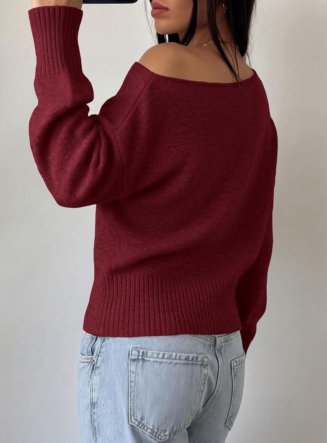 image:imagePRETTYGARDEN Womens Off The Shoulder Sweater Fall FashionWine Red