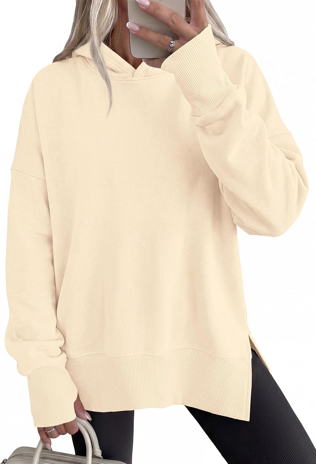 image:imagePRETTYGARDEN Womens Oversized Hoodies Side Slit SweatshirtsApricot