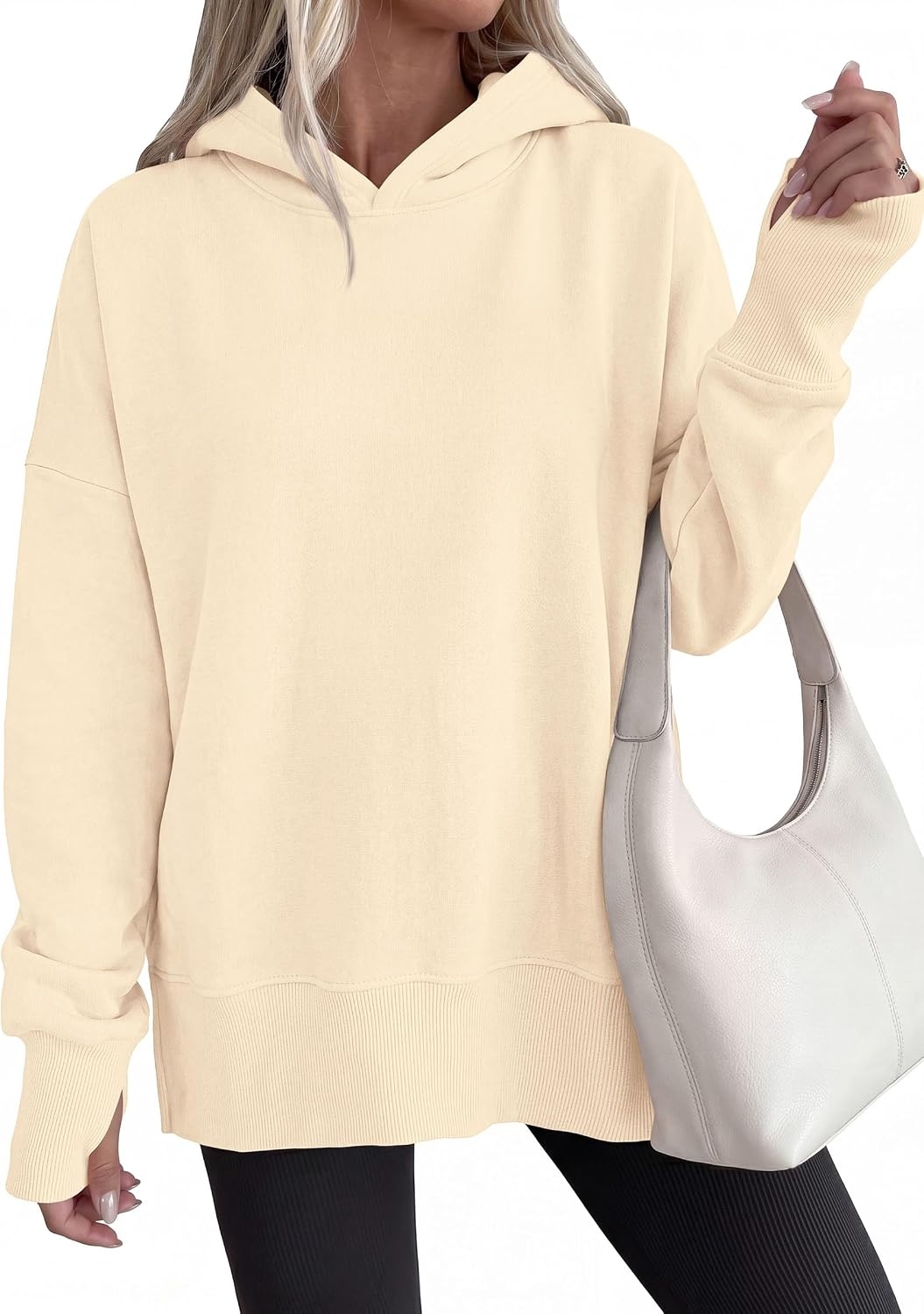 image:imagePRETTYGARDEN Womens Oversized Hoodies Side Slit SweatshirtsApricot