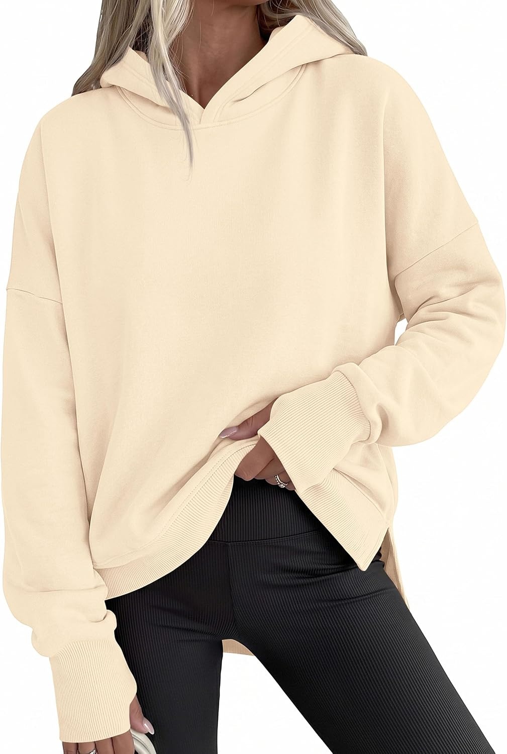 image:imagePRETTYGARDEN Womens Oversized Hoodies Side Slit SweatshirtsApricot
